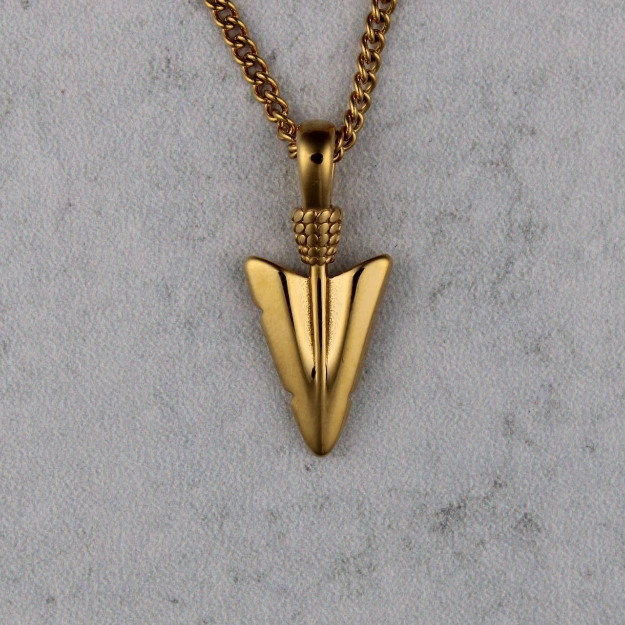 Gold Chain x Jewelry Gold Arrowhead Pendant Chain Necklace, Men's
