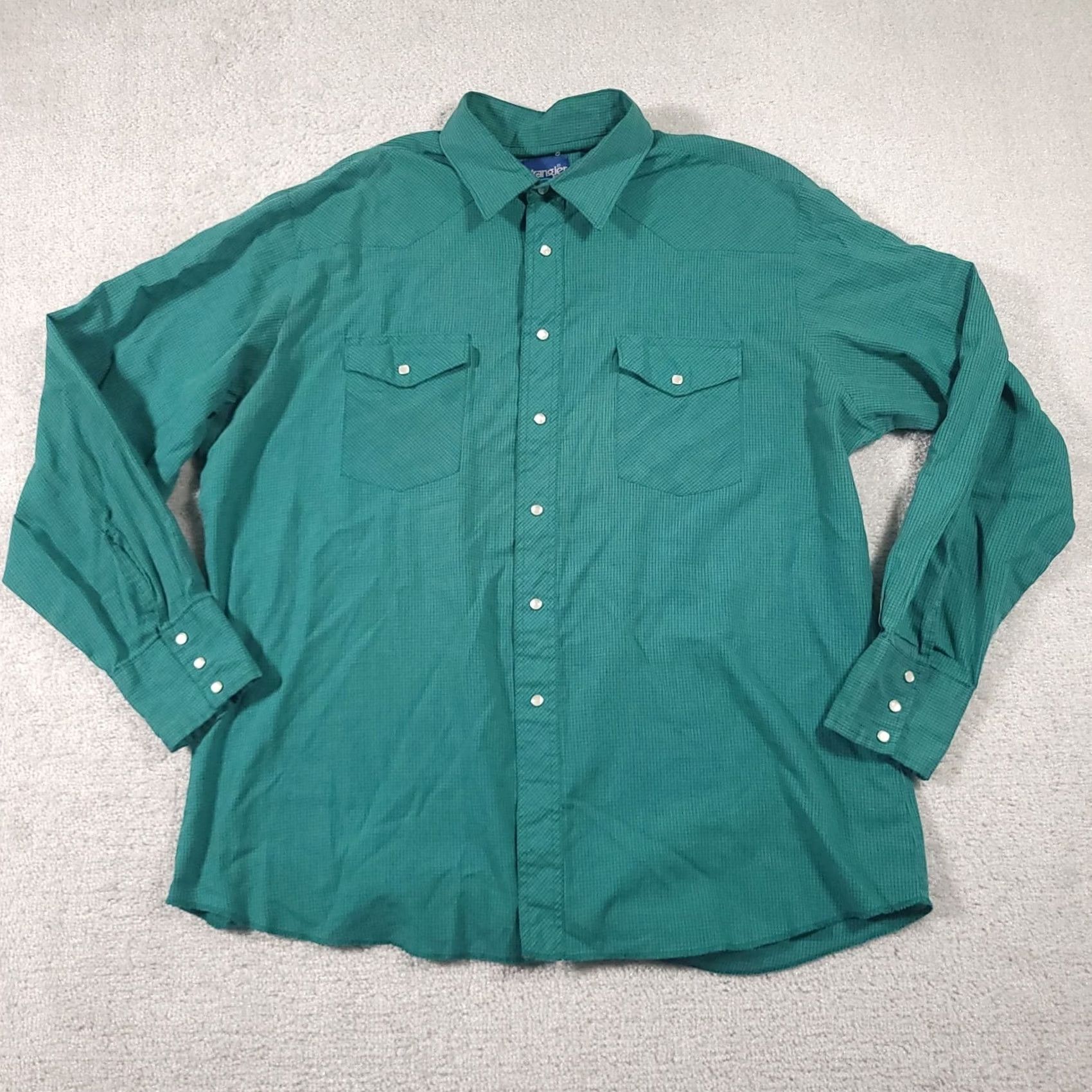 Wrangler VINTAGE Wrangler Wrancher Pearl Snap Western Shirt Mens 1XB Big Man Green Check Size US XL / EU 56 / 4 - 2 Thumbnail