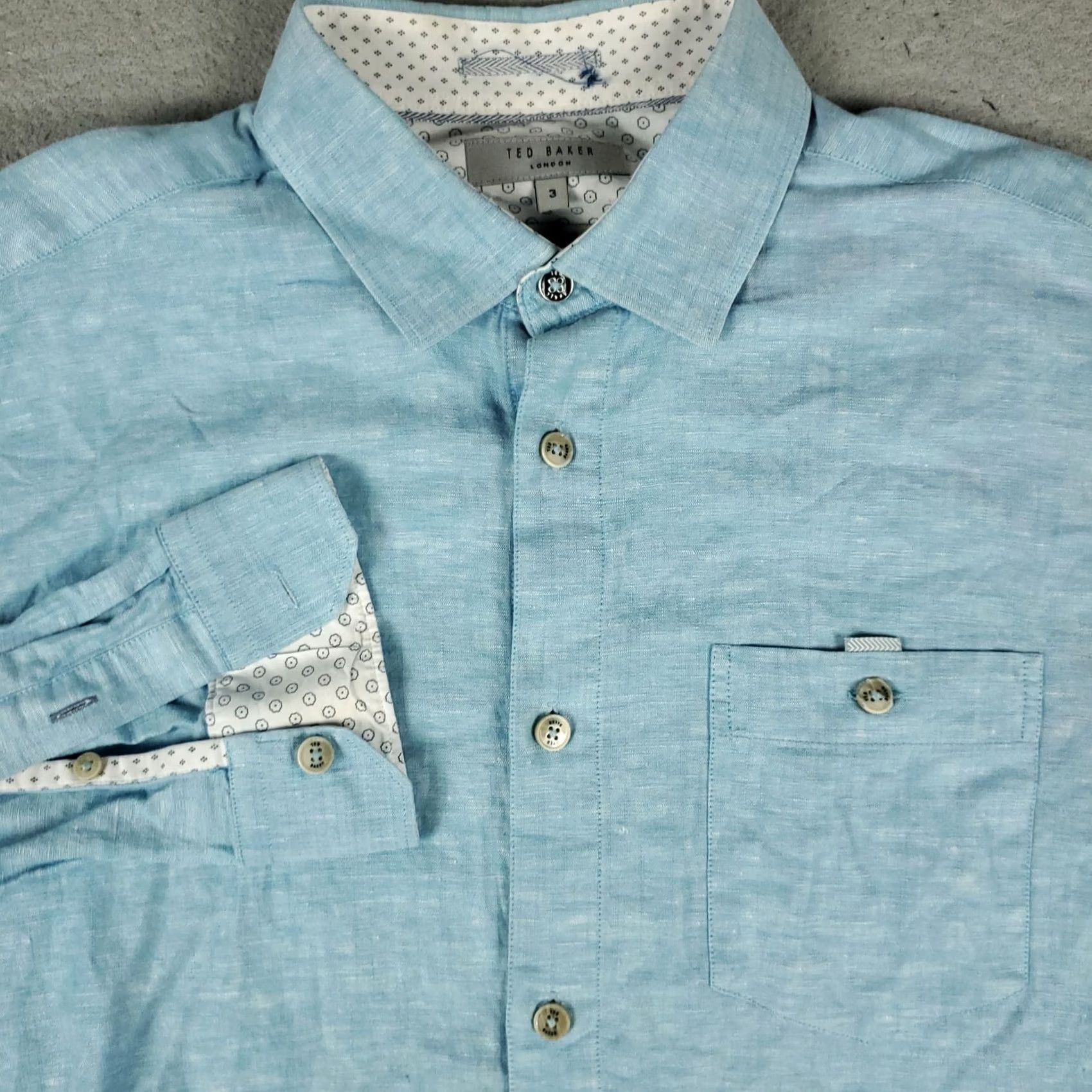Ted Baker Ted Baker London Shirt Mens Size 3 Blue Linen Cotton Long Sleeve Button Up Size US S / EU 44-46 / 1 - 2 Thumbnail