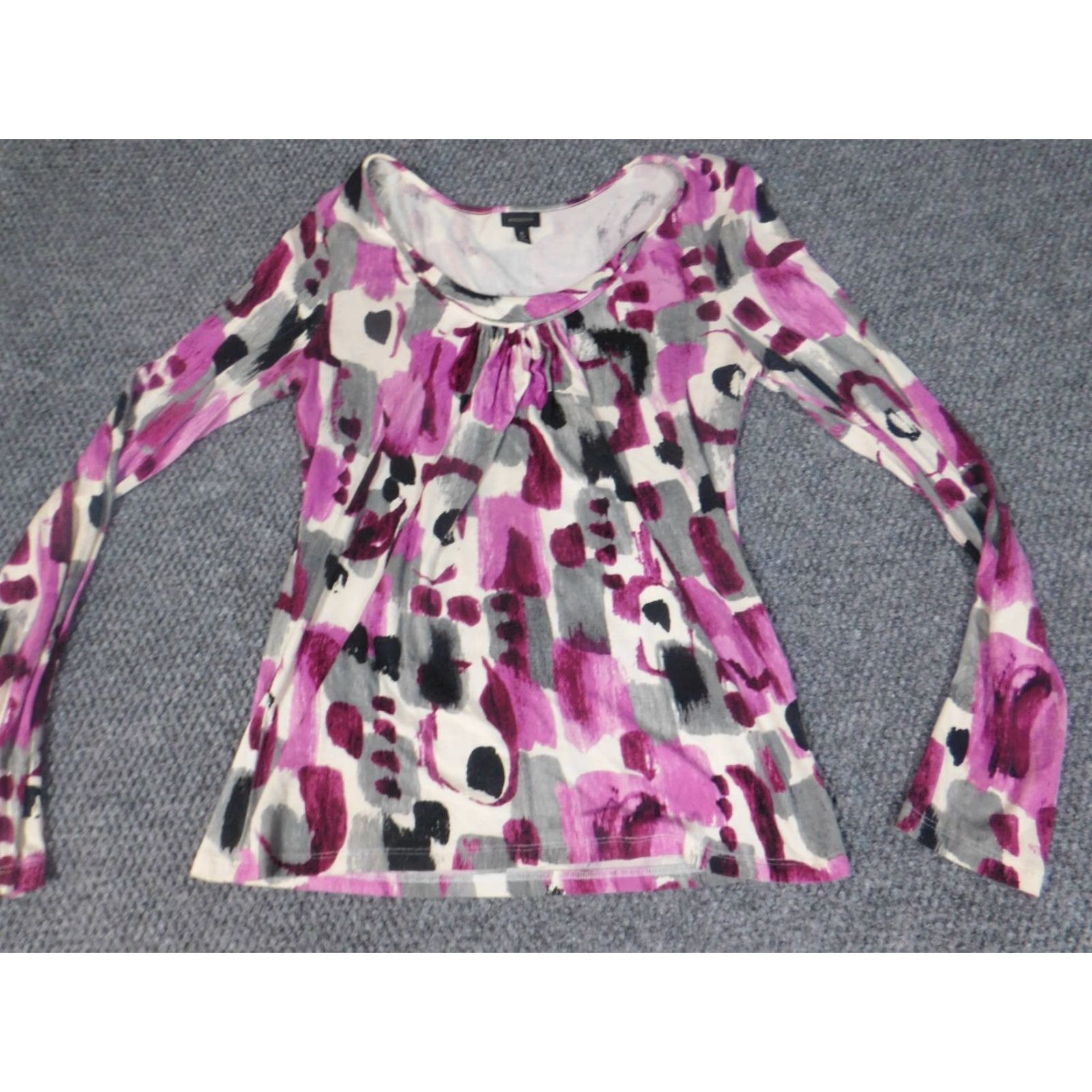Madison Madison Womens Blouse S Purple Crew Neck Pullover Stretch Top Shirt Casual Rayon Geometric Long Sleeve Regular Classic Womens Size S / US 4 / IT 40 - 3 Thumbnail