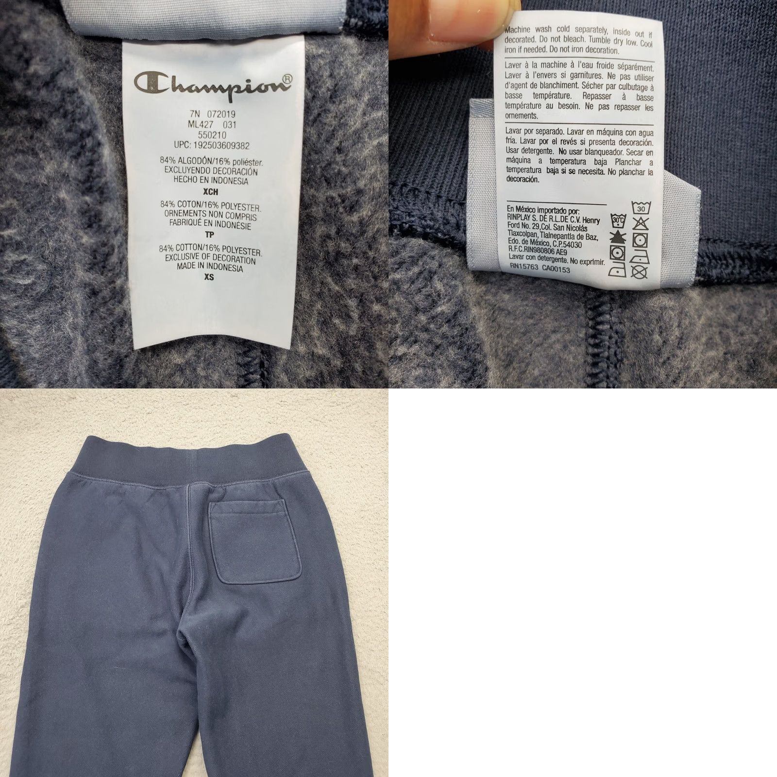 Champion Champion Women's XS Blue Jogger Pants - Fleece Lined Reverse Weave, Elastic Waist, Pockets, 29.25" Inseam, Tapered Leg, Cotton, Casual Activewear Size 26" / US 2 / IT 38 - 8 Thumbnail