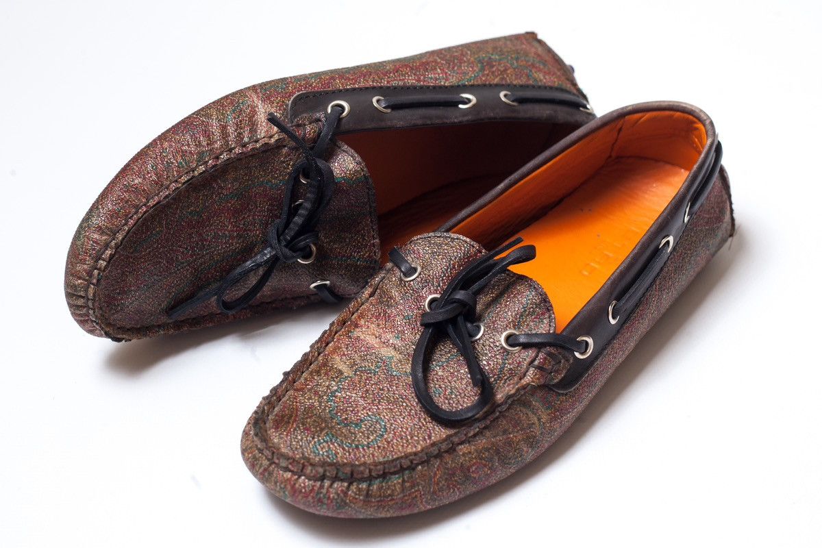 image of Etro Womens Patterned Leather Driving Moccasin Size 36 Shoes