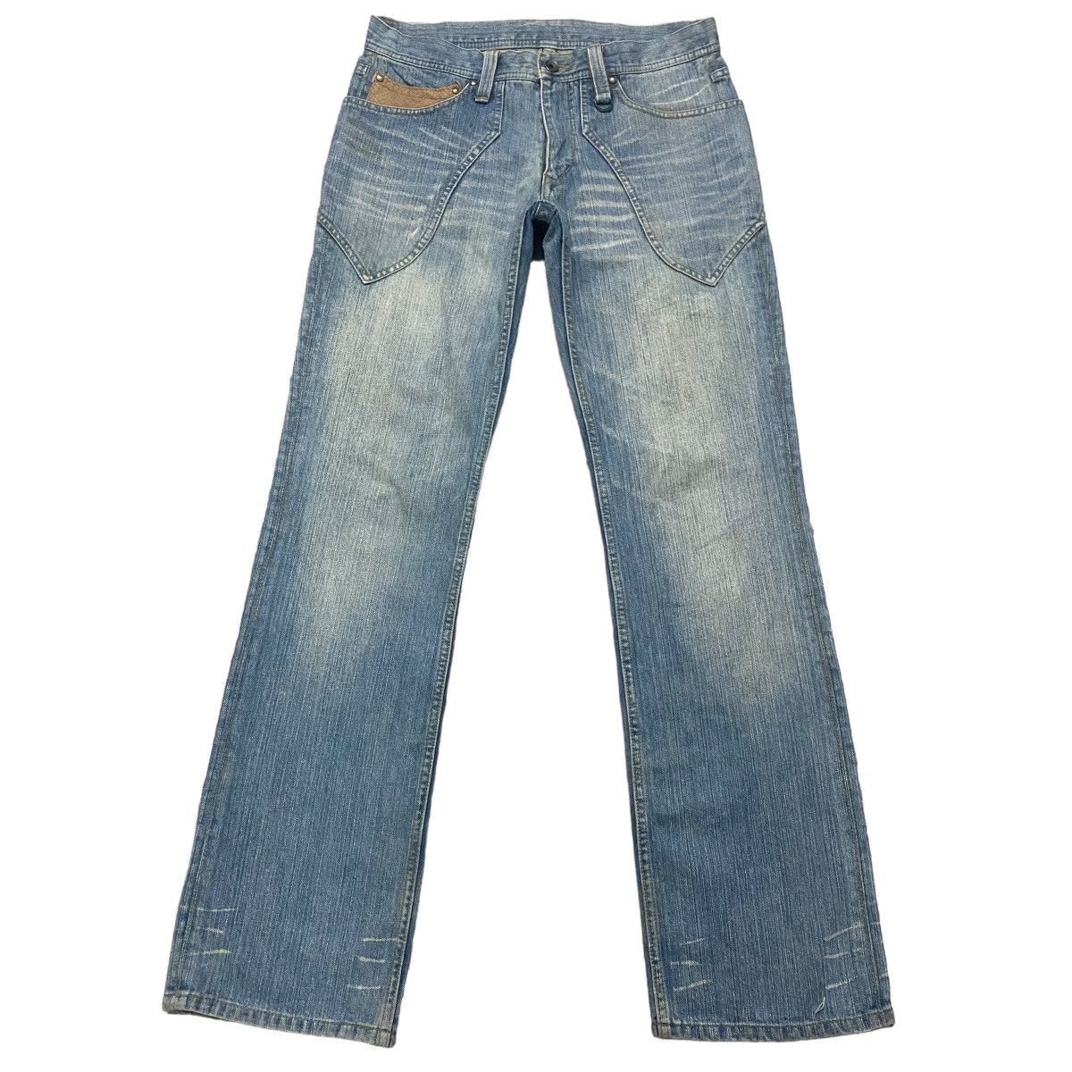 Japanese Brand NCFM Denim Flare Leather Pocket Faded Jeans Size US 30 / EU 46 - 2 Thumbnail
