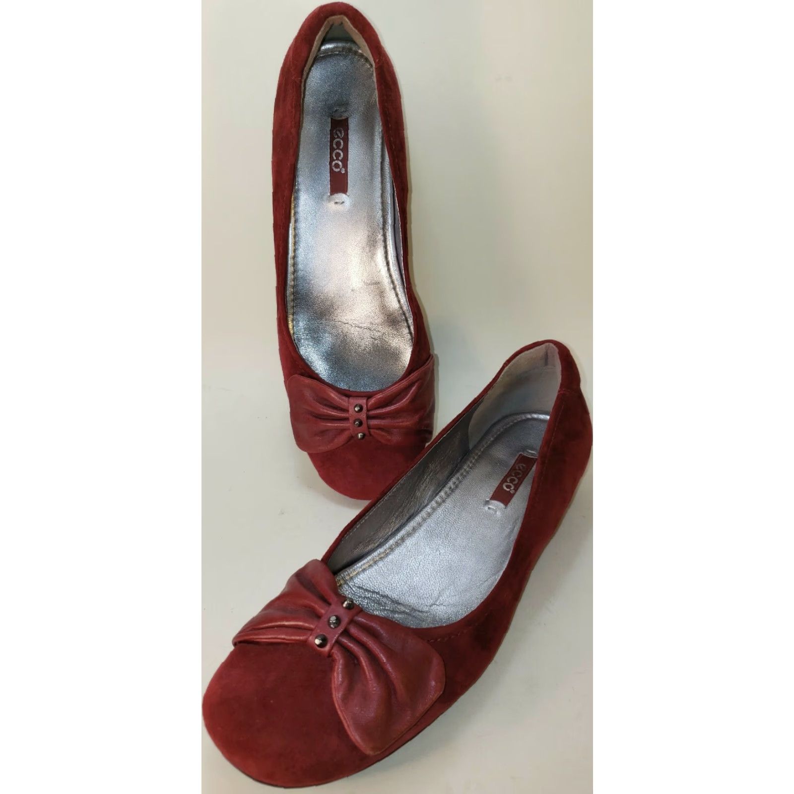 Ecco Ecco Bouillon Bow Red Suede Slip On Ballet Flats Womens 7.5 EU 38 Size US 8 / IT 38 - 3 Thumbnail