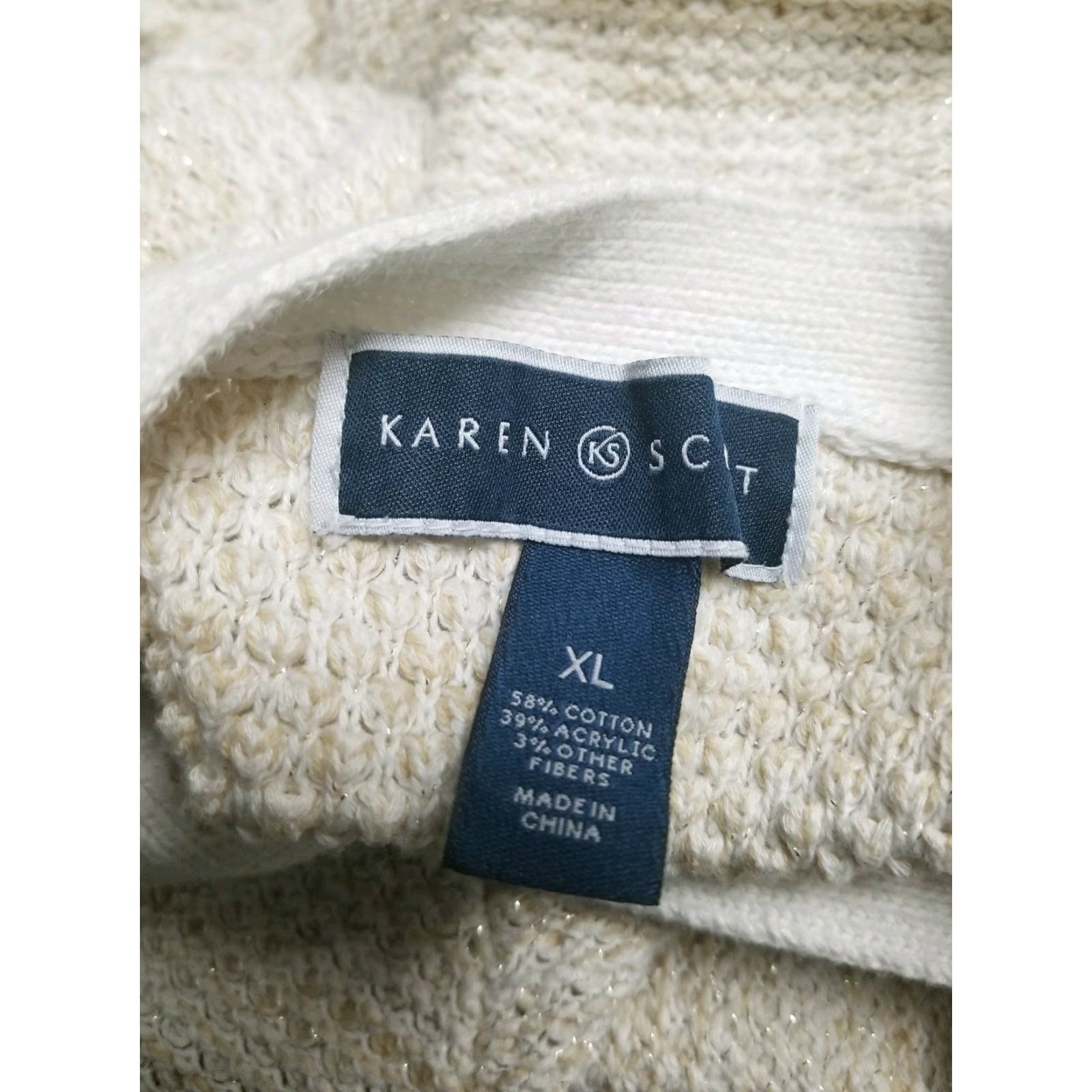 Vintage Karen Scott Knit Pullover Sweater XL Ivory Beige Metallic Gold Threading Women, Cable Knit, Casual Size XL / US 12-14 / IT 48-50 - 3 Thumbnail