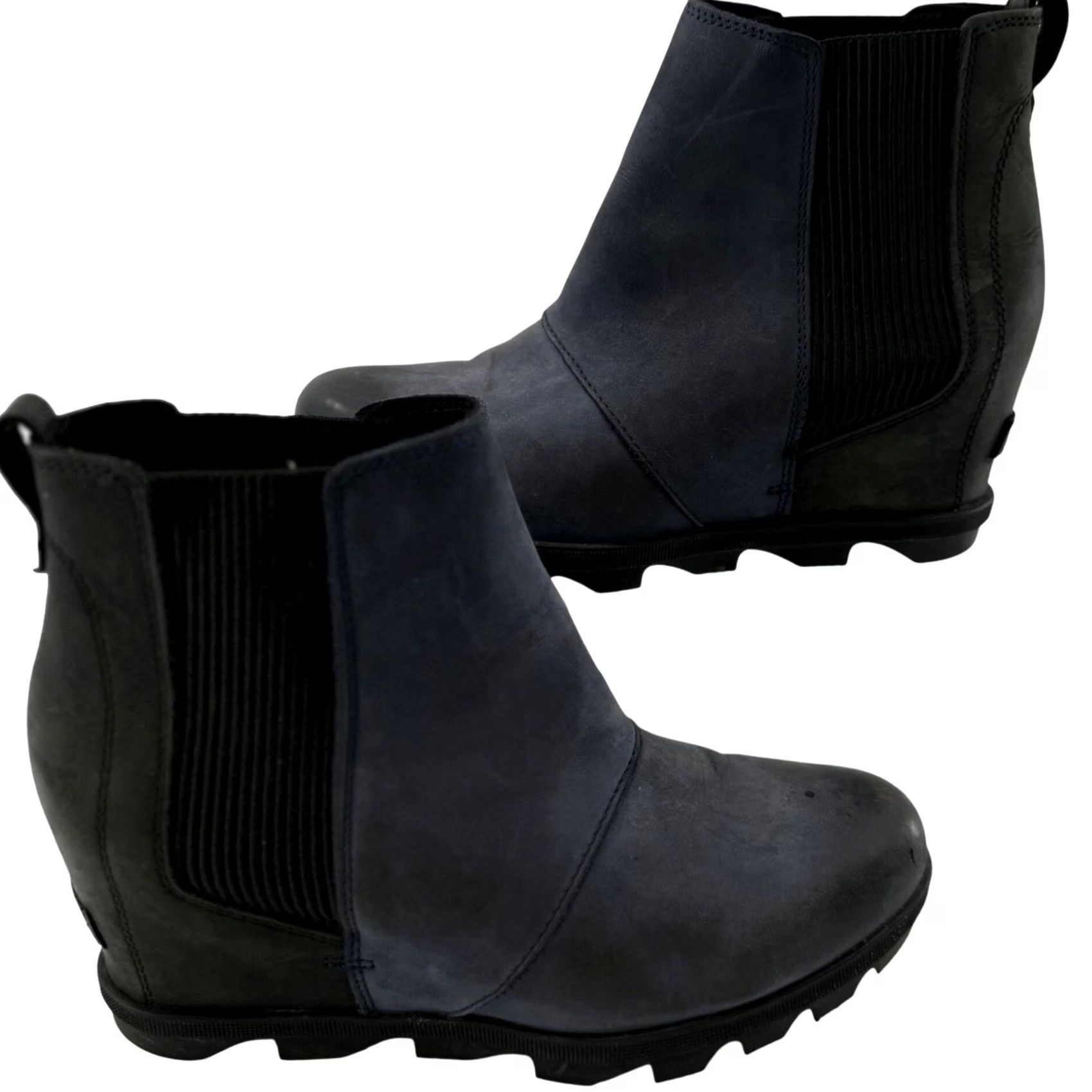 SOREL Sorel Joan of Arctic Wedge II Chelsea Waterproof Bootie - Black/Blue Nubuck, Ankle Rain Boot, Women’s 9 US, Hidden Wedge, Non-Slip Rubber Outsole Size US 10 / IT 40 - 4 Thumbnail