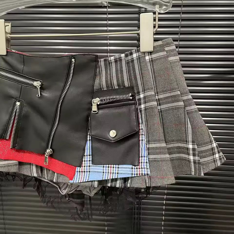 Other Patchwork Streetwear Retro Irregular Plaid Mini Skirt Y2k Size 26" / US 2 / IT 38 - 5 Thumbnail