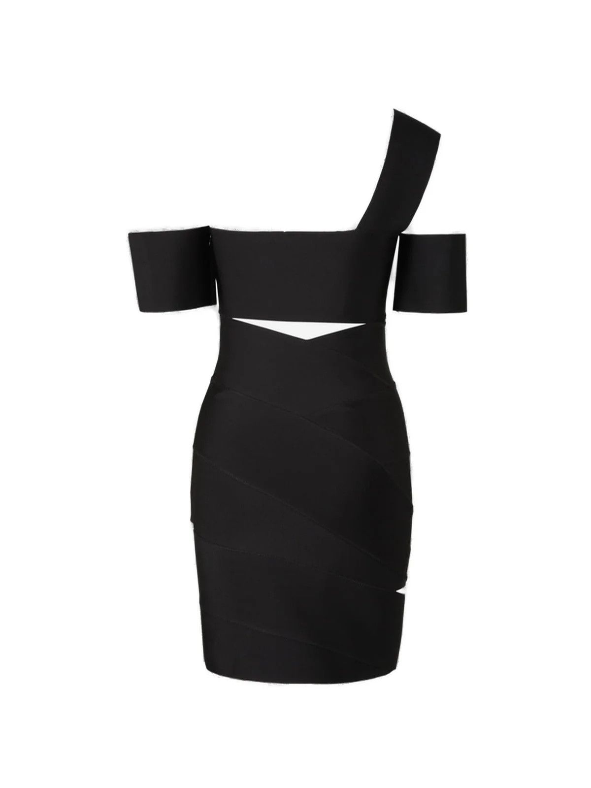 Alexander McQueen o1y0325 One-Shoulder Mini Dress in Black Size L / US 10 / IT 46 - 2 Thumbnail