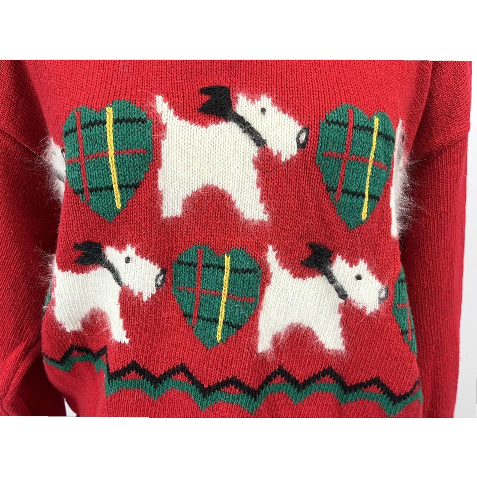 Vintage VINTAGE Bryn Connelly Womens Scottie Westie Dog Sweater Large Red 90s Crew Neck Pullover Size L / US 10 / IT 46 - 5 Thumbnail