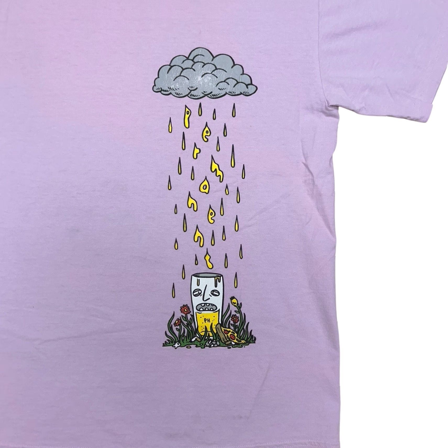 Pinko Permanent Hangover T-Shirt Men Designer Rain Graphic Large Pink Size US L / EU 52-54 / 3 - 2 Thumbnail