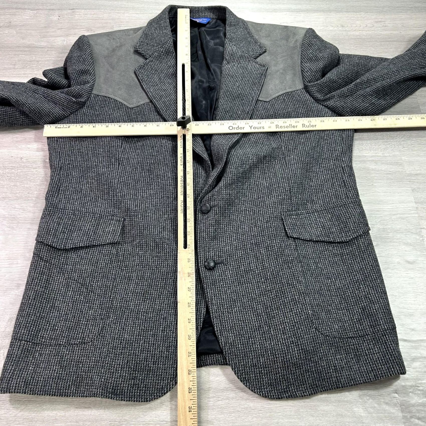 Pendleton Pendleton Mens 46L Gray Wool Tweed Western Sport Coat Jacket Suede Yoke Two-Button Notch Lapel Blazer Size 46R - 5 Thumbnail