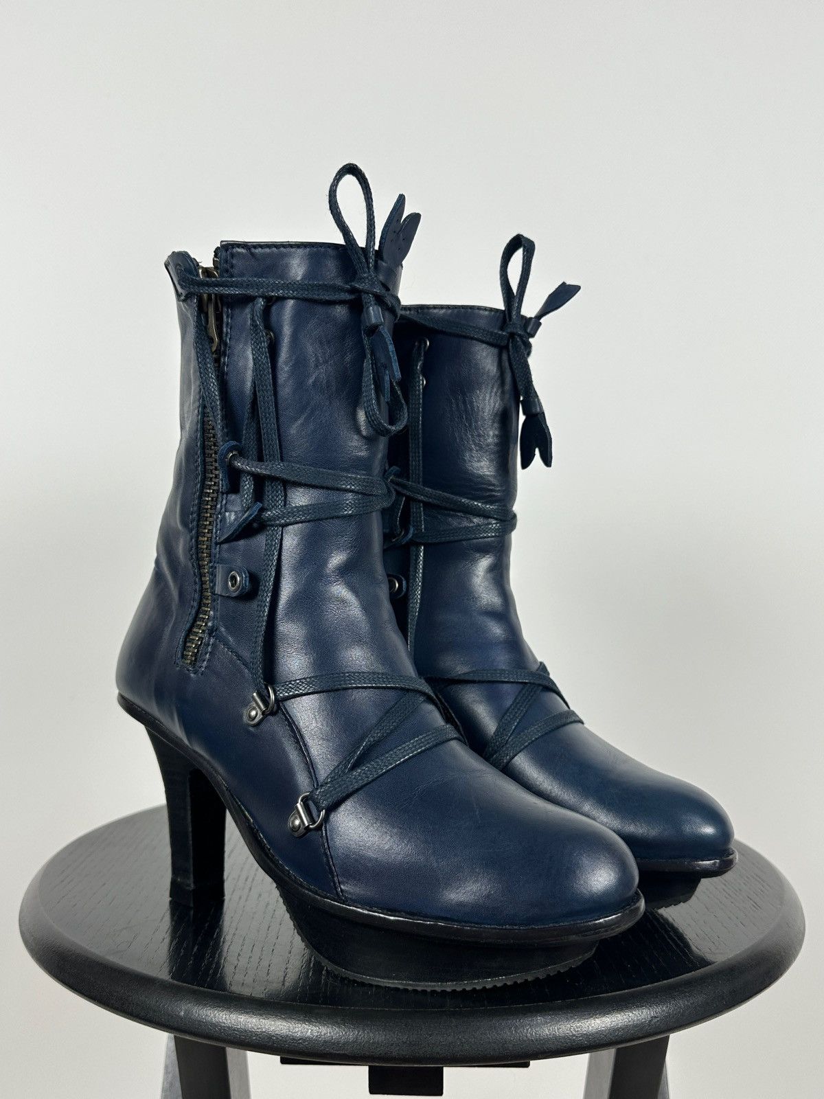 Marithe + Francois Girbaud Marithé + François Girbaud Navy Blue Leather Heeled Boots Size US 6 / IT 36 - 12 Thumbnail
