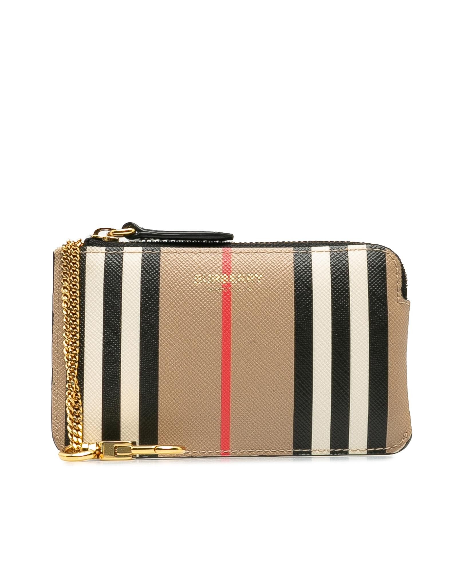 image of Burberry Stripe Coin Pouch in Brown, Women's