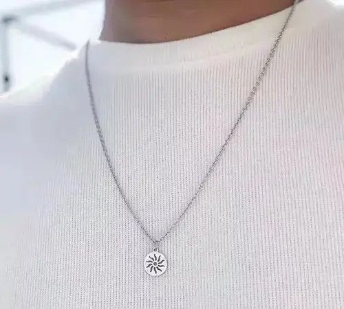 Jewelry Simple Long Chain Necklace + Sun Pendant Necklace in Silver, Men's