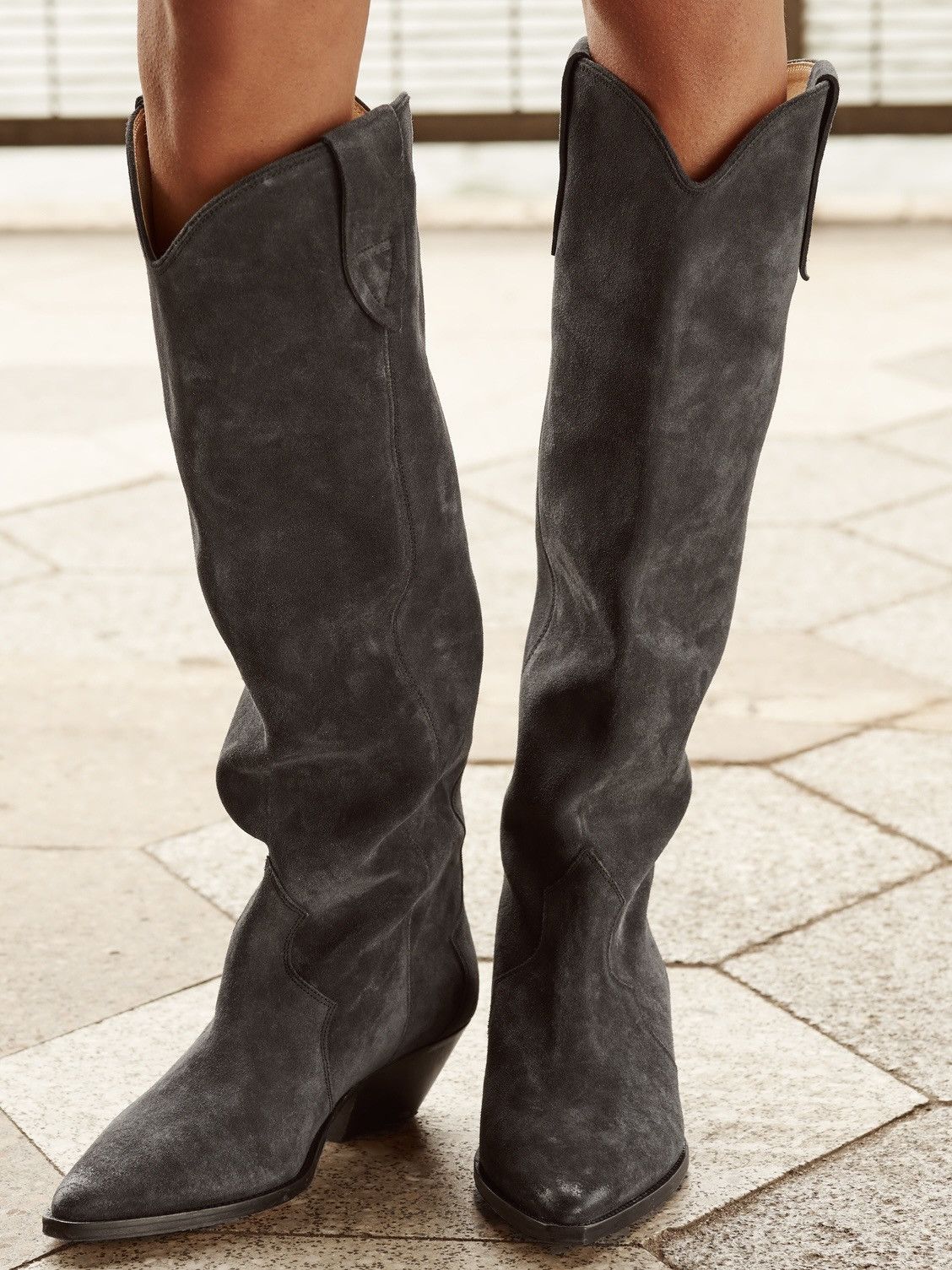 Isabel Marant Denvee suede knee-high boots in black | Grailed