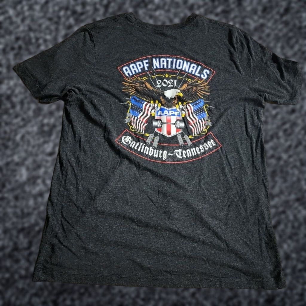 Vintage Mens T-Shirt American Amateur Powerlifting Federation AAPF Nationals 2021 Logo Graphic Print Short Sleeve Gray L Size US L / EU 52-54 / 3 - 1 Thumbnail