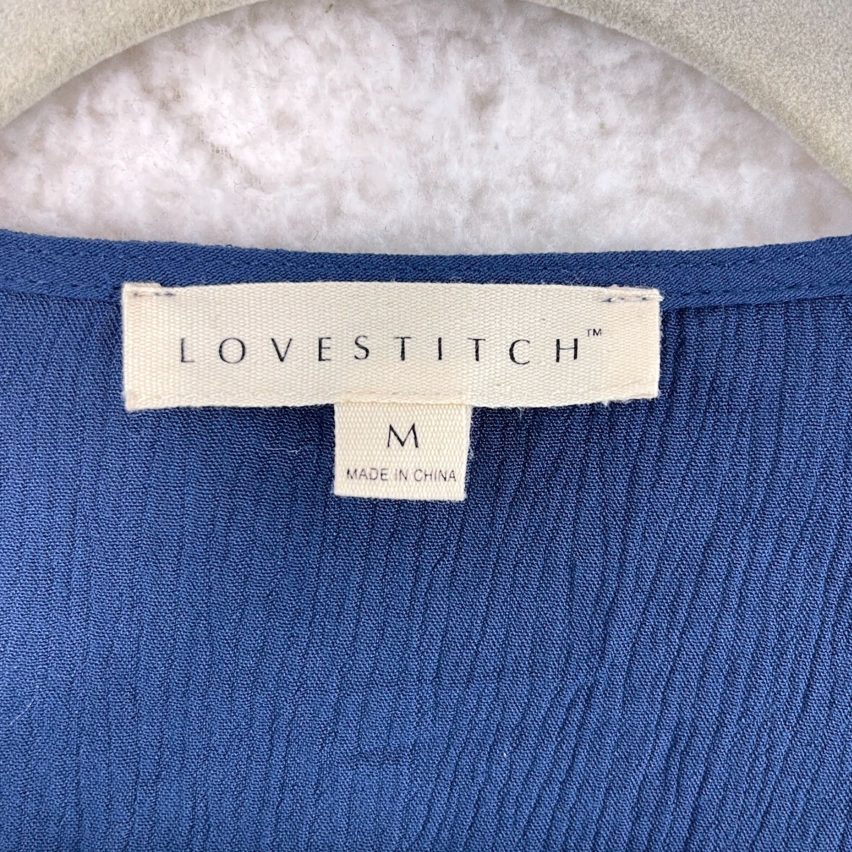 Vintage Lovestitch Navy Blue Crepe Wrap Shirt Womens Medium Long Sleeve Tassel V-Neck Blouse Size M / US 6-8 / IT 42-44 - 7 Thumbnail