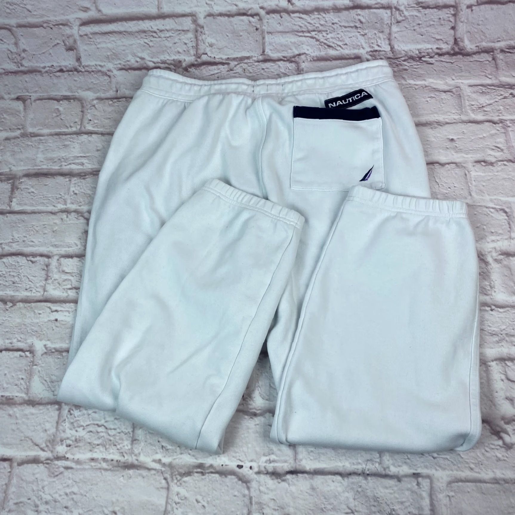 Nautica Nautica Sweatpants White Mens Cropped Size M Competition Classic Logo Graphic Drawstring Tapered Size US 31 - 7 Thumbnail