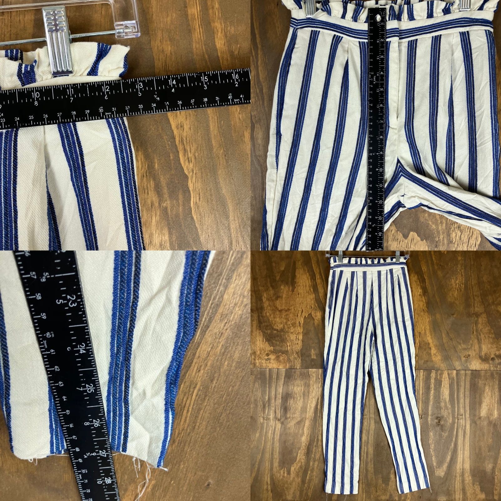 Express Express Womens Pants Striped Ankle High Rise 00R Blue Cream Stretch Size 24" / US 00 / IT 34 - 8 Thumbnail