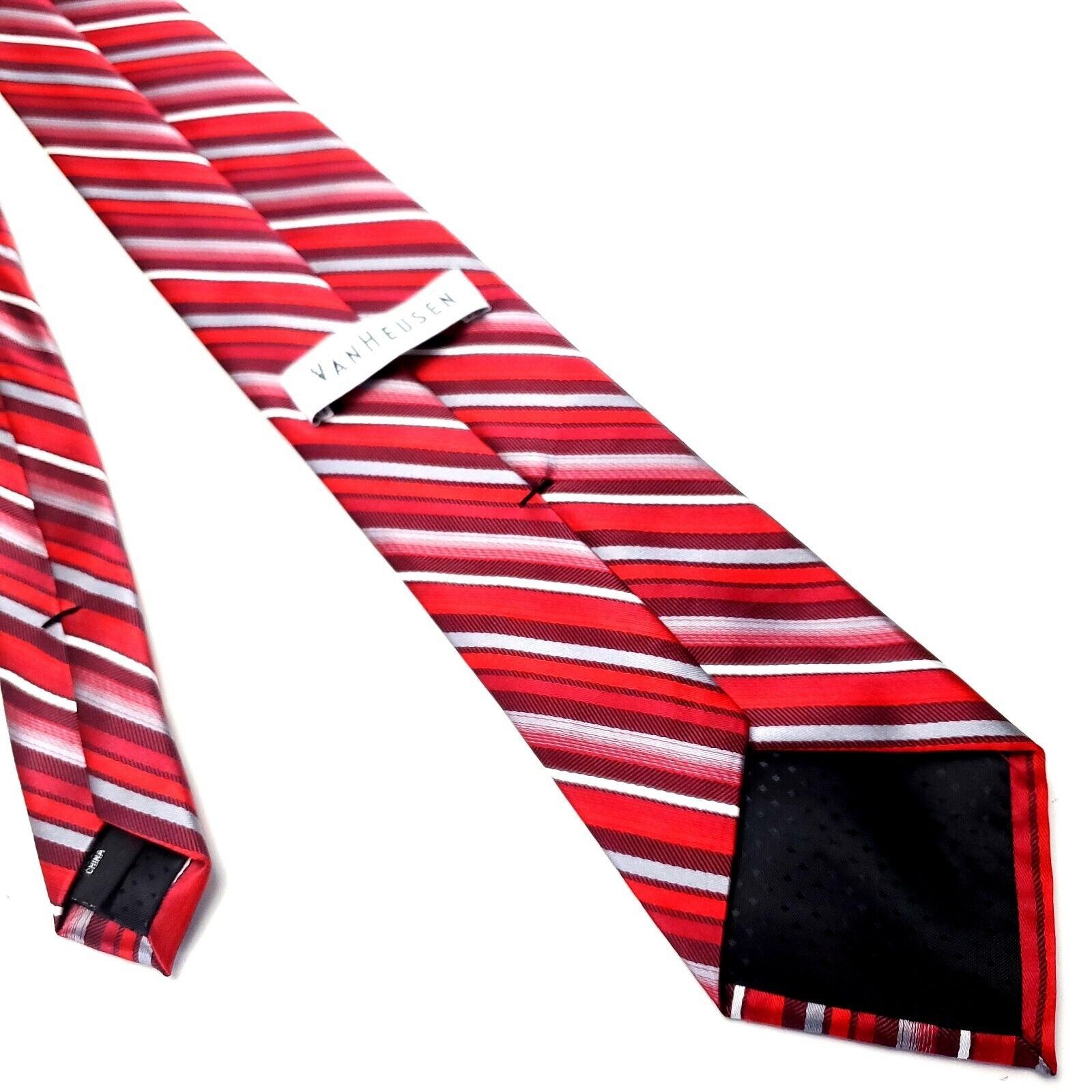 Van Heusen Van Heusen Red Polyester Tie Woven Skinny Striped Size ONE SIZE - 3 Thumbnail