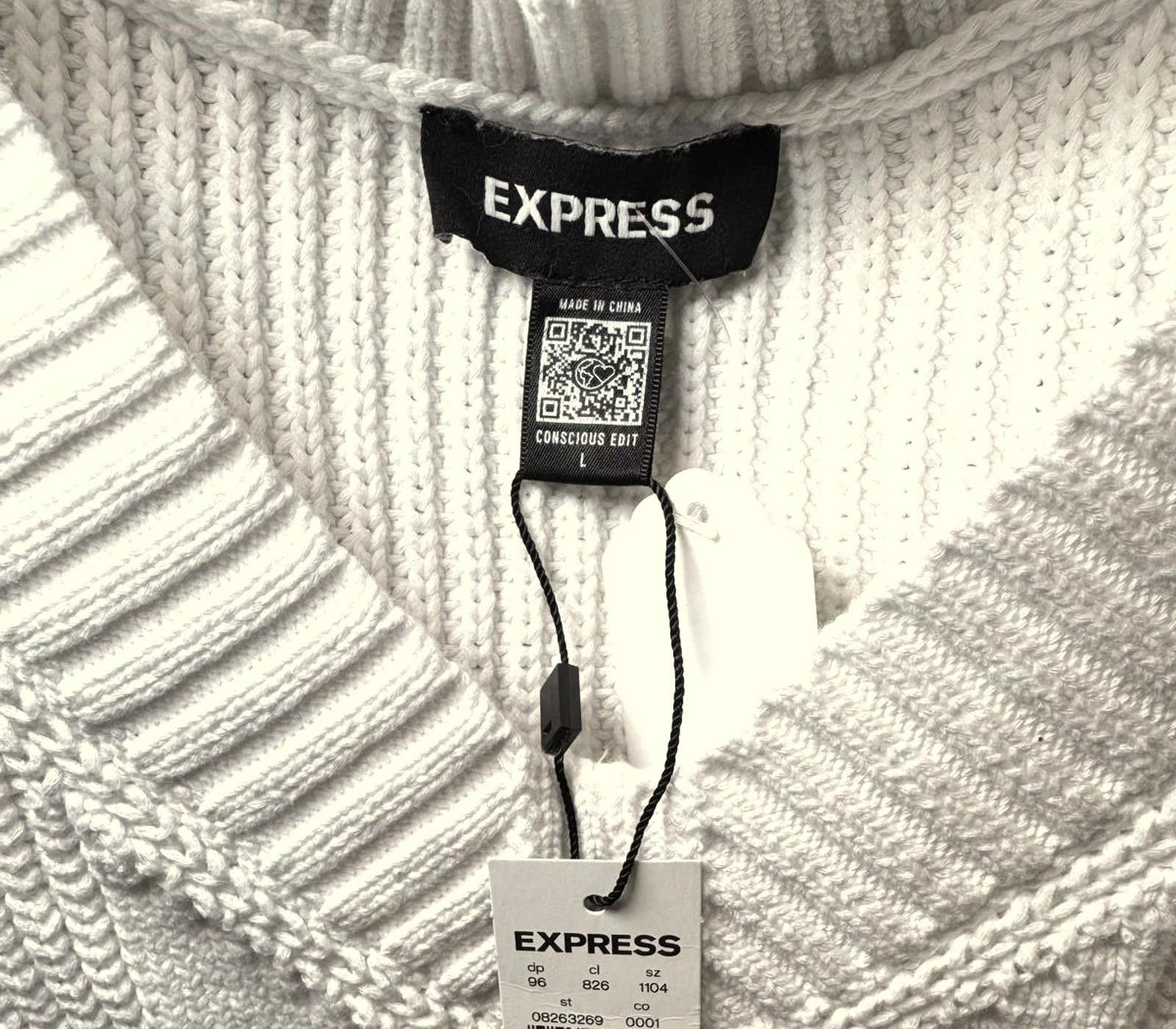 Express EXPRESS Women's Chunky Knit Sweater - White V-Neck Size L / US 10 / IT 46 - 3 Thumbnail