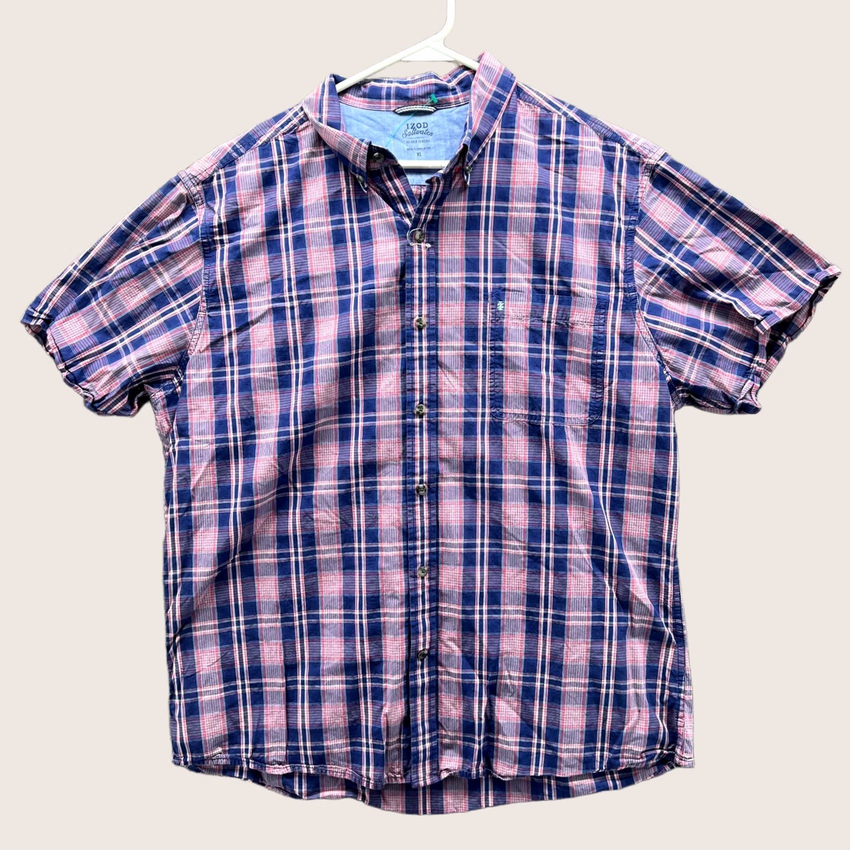 Izod VINTAGE Izod Shirt Men XL Blue Pink Casual Button-Down Relaxed Saltwater Plaid Size US XL / EU 56 / 4 - 1 Thumbnail