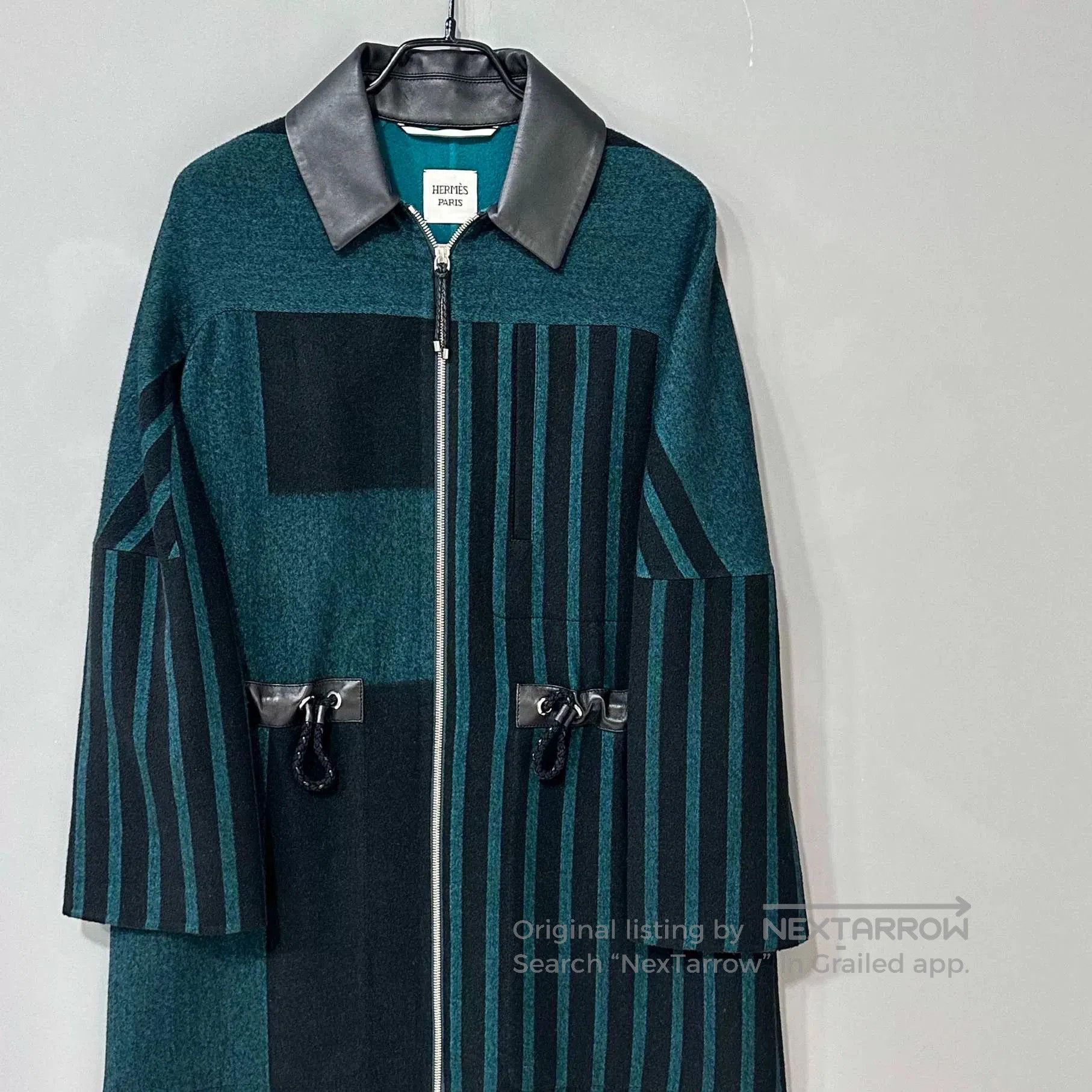 Hermes Striped Leather Trim Cashmere Coat. Size US XS / EU 42 / 0 - 2 Thumbnail