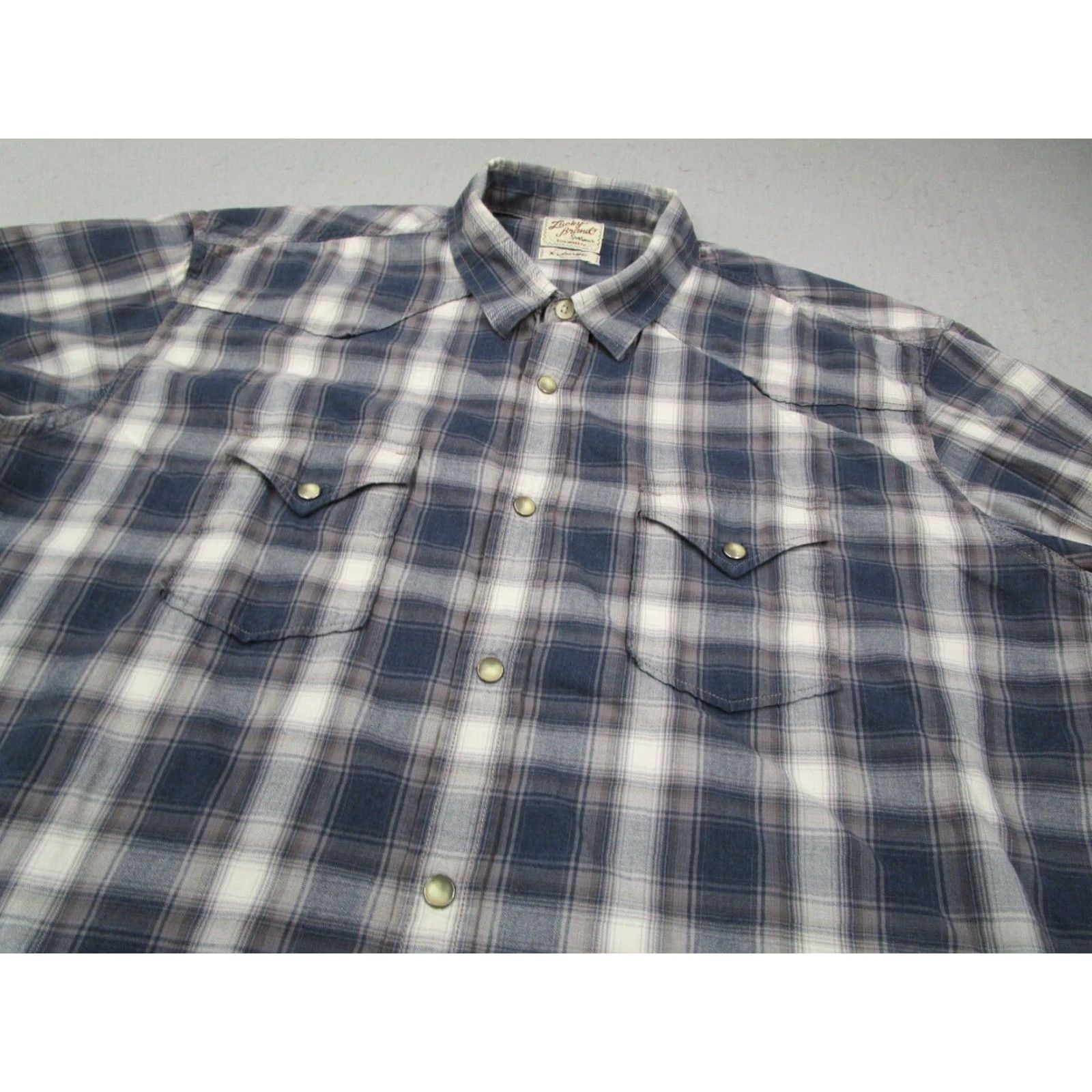 Lucky Brand Lucky Brand Shirt Mens XL Blue Plaid Button-Up Western Style with Pearl Snaps Size US XL / EU 56 / 4 - 2 Thumbnail