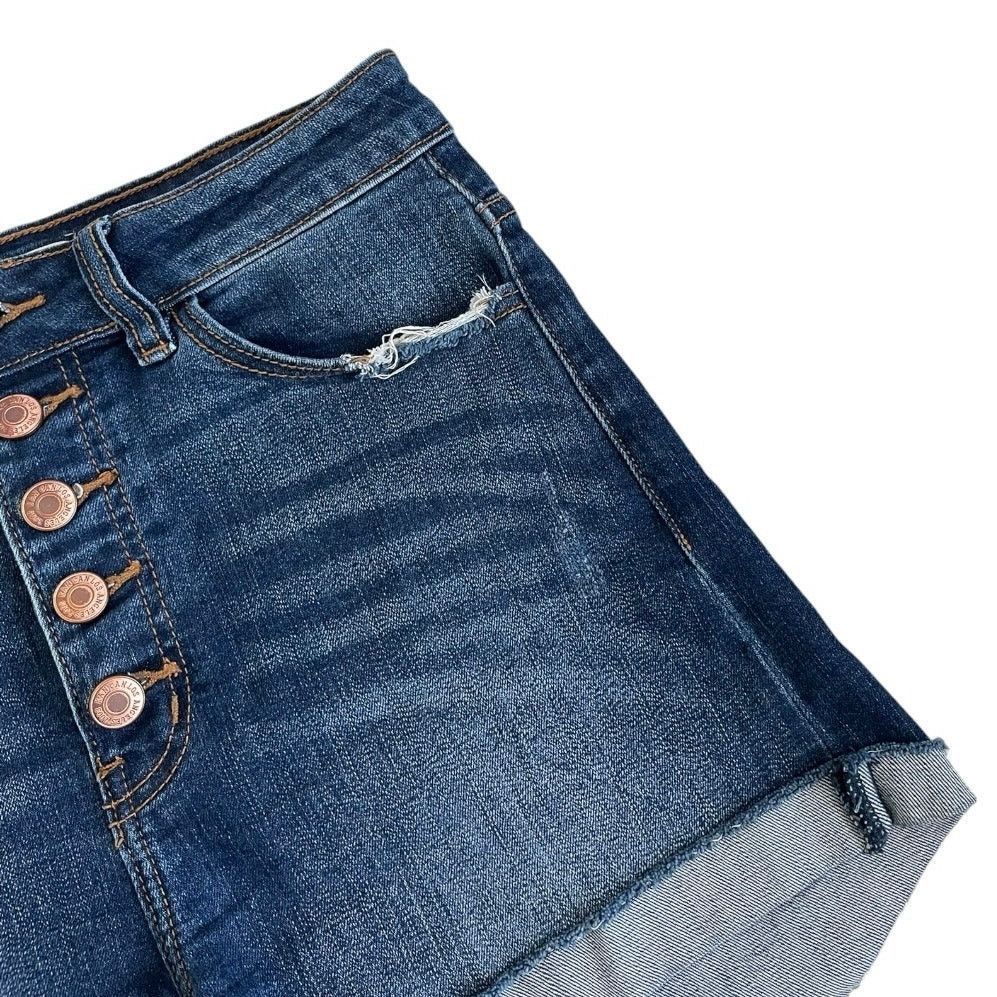Other Kancan Dark Wash Distressed High Rise Mini Jean Shorts Size 26" / US 2 / IT 38 - 2 Thumbnail