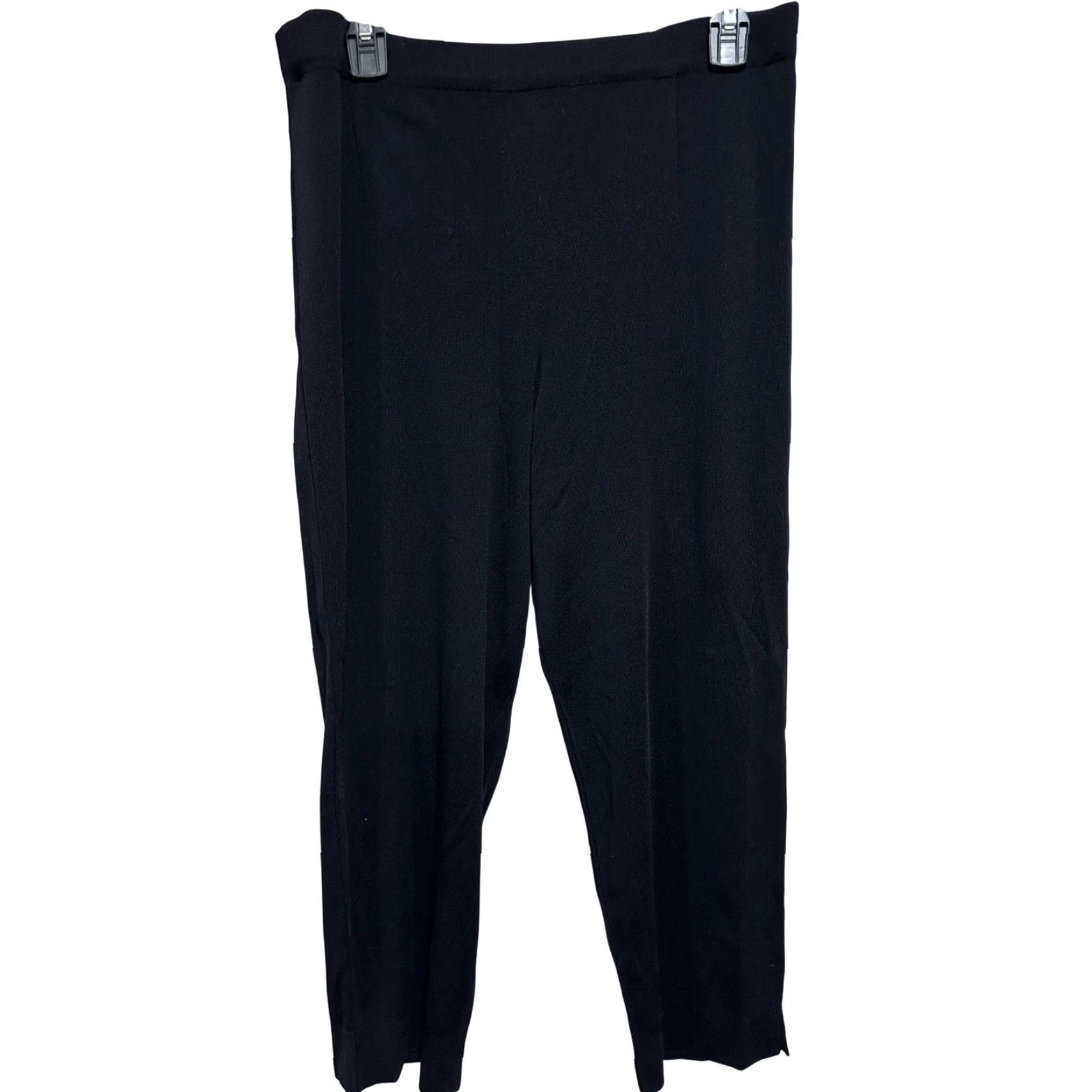 Vintage Misook Petite Pants S Black Knit Pull On Slit Hem Elastic Waist Minimalist Dress Pants Womens Slacks Straight Leg 22.5 Inseam High Rise Size 30" / US 8 / IT 44 - 2 Thumbnail