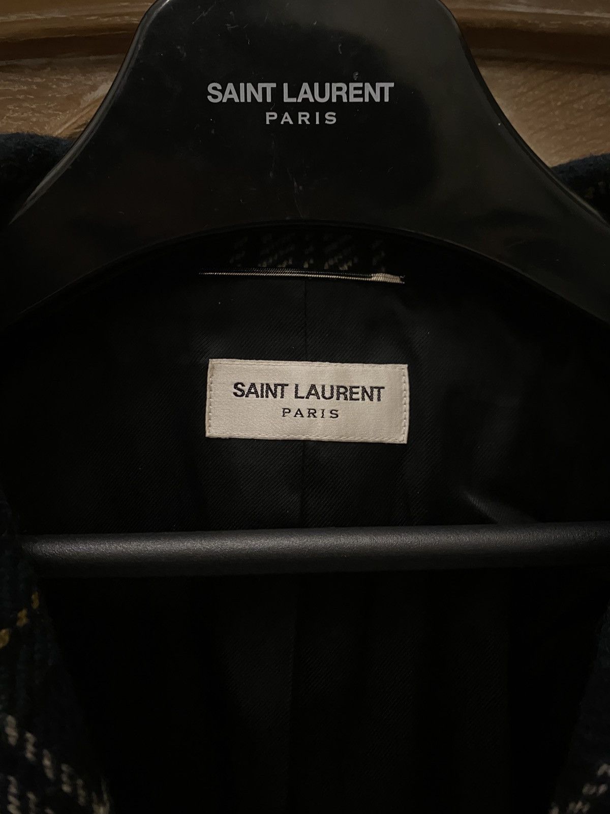 Saint Laurent Paris Saint Laurent Tartan Navy Green Coat Size US M / EU 48-50 / 2 - 3 Thumbnail
