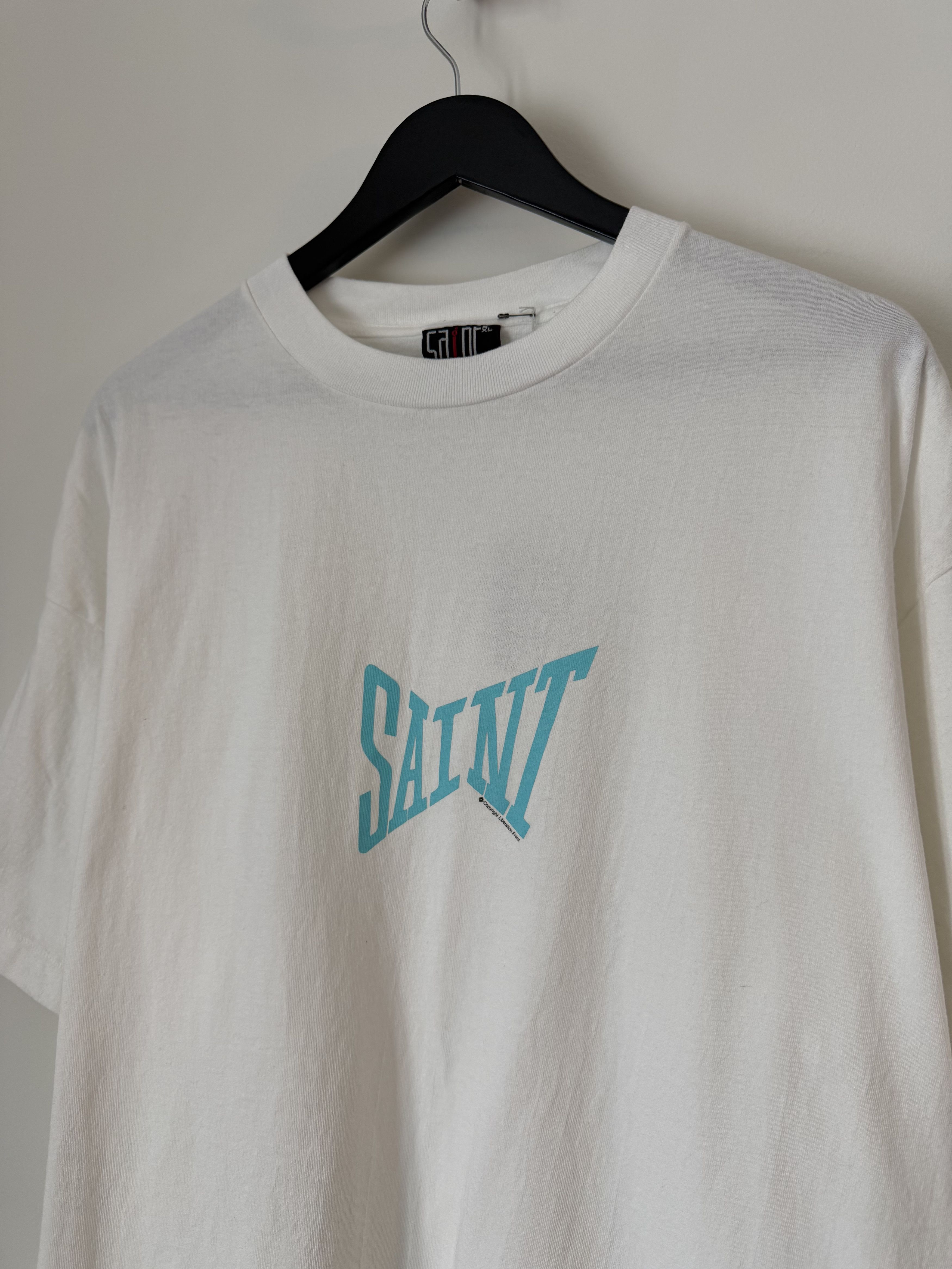 Saint Michael Saint Michael Ribbon Logo Tee in White Teal Size US XXL / EU 58 / 5 - 2 Thumbnail
