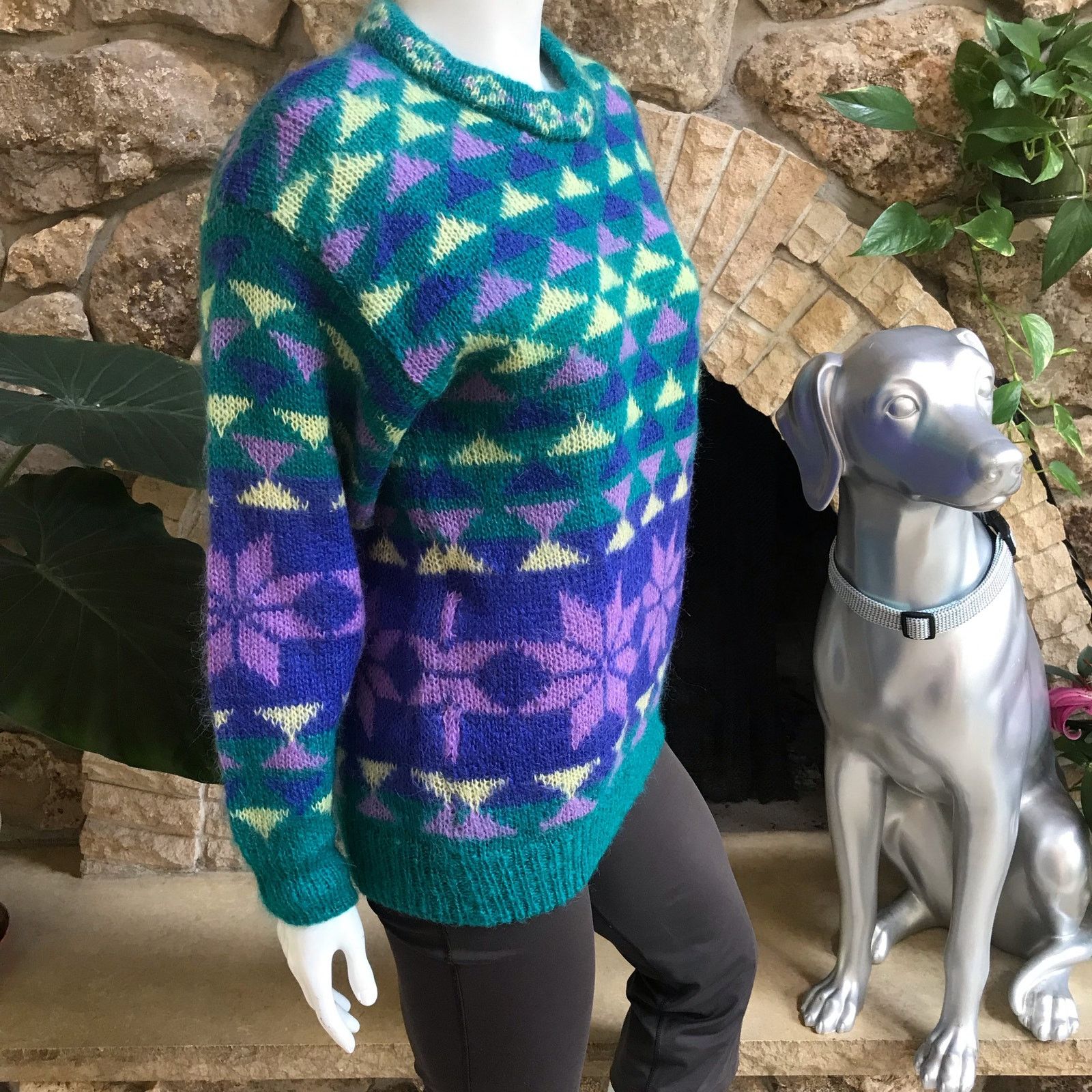 Vintage Vintage Gallagher Mohair Snowflake Green Purple Sweater Sz S Size S / US 4 / IT 40 - 2 Thumbnail