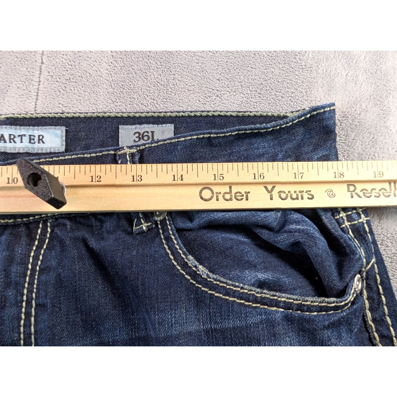 Vintage BKE Carter Jeans Men's 36L Cotton Blend Stretch Denim Straight Blue 5-Pocket Logo Buckle Bke Modern Fit Regular Jeans Mens Size US 36 / EU 52 - 2 Thumbnail