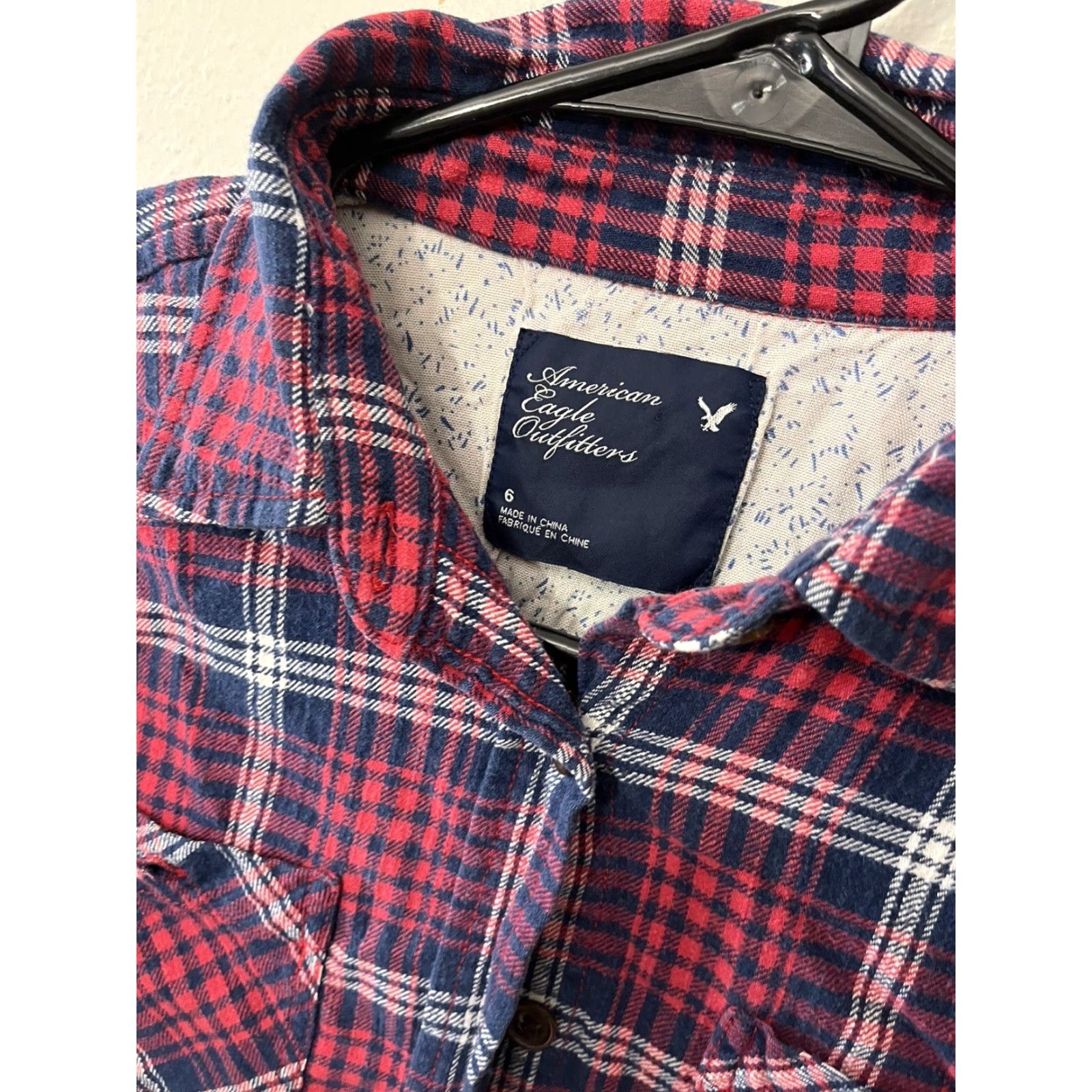 American Eagle Outfitters VINTAGE American Eagle Outfitters Shirt Womens 6 Red Blue Plaid Button-Up Long Sleeve Casual Workwear Size M / US 6-8 / IT 42-44 - 3 Thumbnail