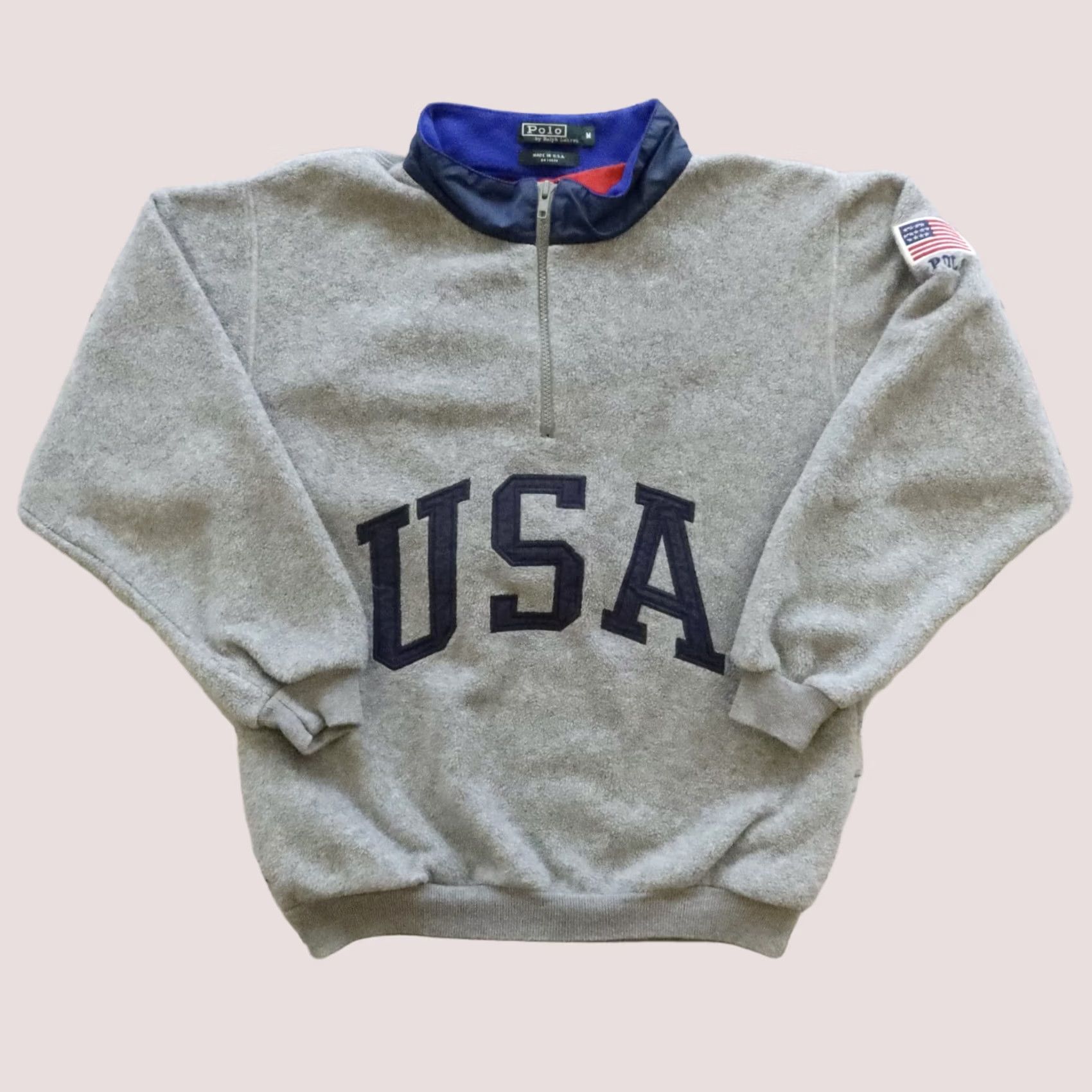 Ralph Lauren VINTAGE Polo Ralph Lauren USA Fleece Sweater Hood Jacket M Gray Mens 90s USA Theme Small Selection Size US M / EU 48-50 / 2 - 1 Thumbnail