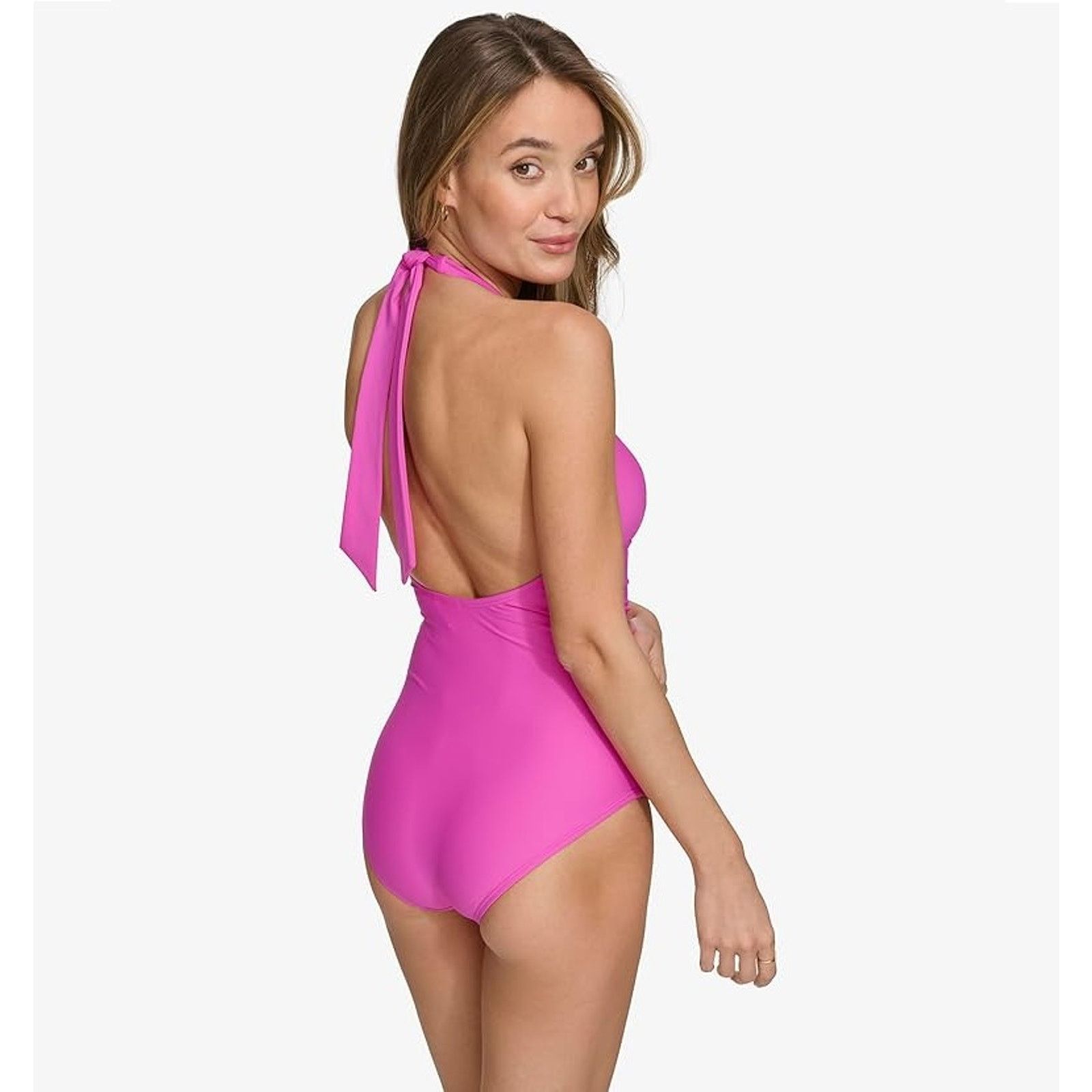 DKNY DKNY Women Pink Tie-Back Halter One-Piece Swimsuit Size L Size L / US 10 / IT 46 - 4 Thumbnail