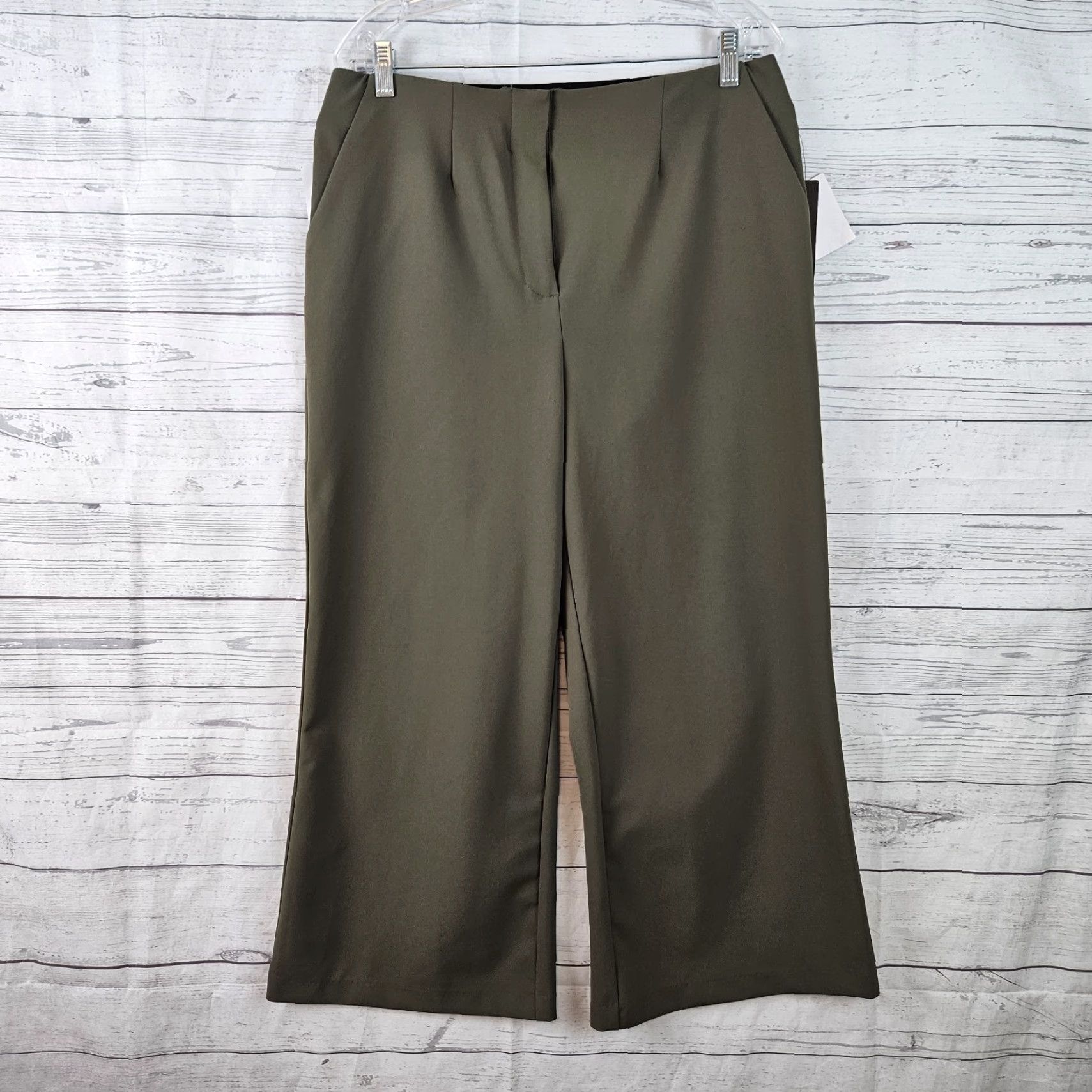 Vintage Violets & Roses Womens Wide Leg Cropped Pants Sz 12 Green High Rise Size 34" / US 12 / IT 48 - 2 Thumbnail
