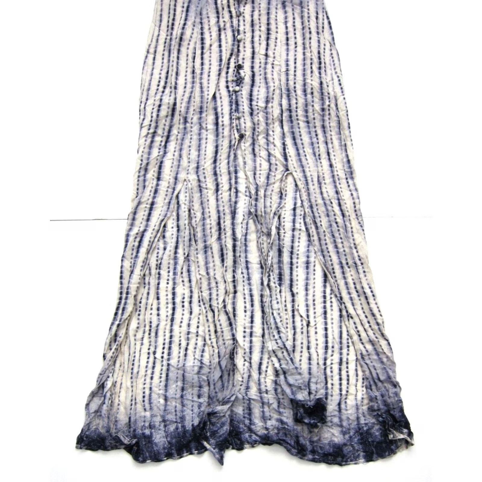 Vintage Honey Punch Maxi Dress Blue Ivory Tie Dye Button Short Sleeve L Vintage Kaftan Mid-Length Dress L Girls Mens Womens Size 36" / US 14 / IT 50 - 8 Thumbnail