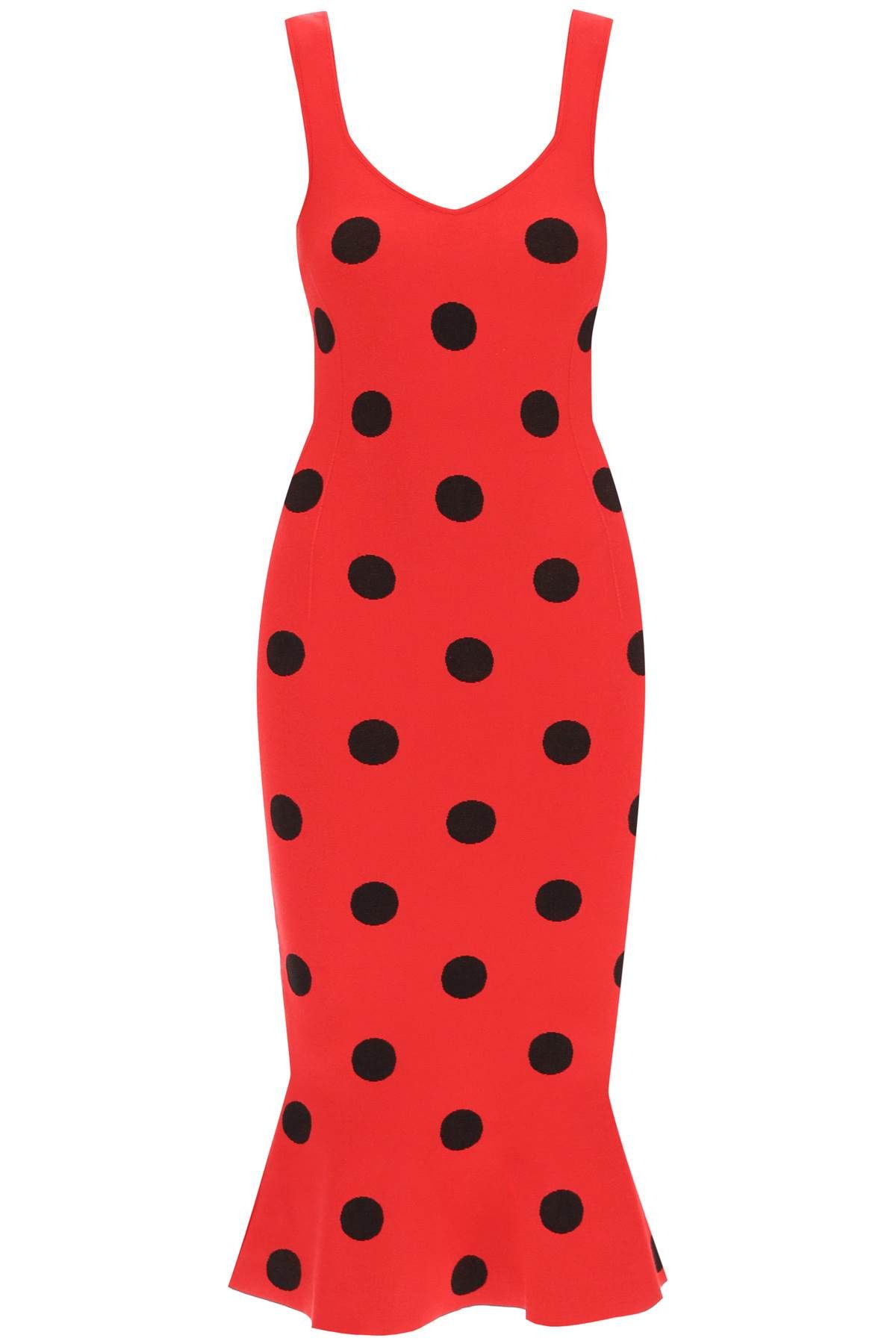 Image of Marni Polka Dot Knit Midi Dress in Rosso, Women's (Size Small)