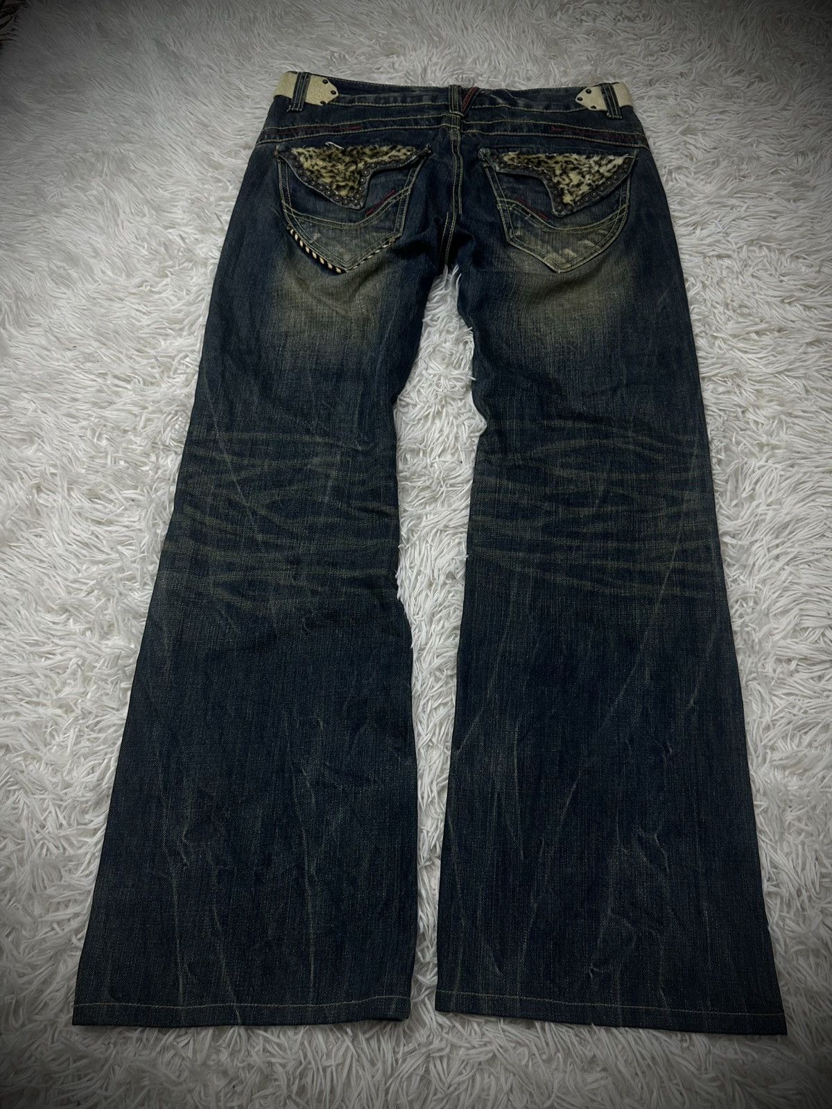 Tornado Mart rare 00s red pepper studded fur leopard bootcut jeans Size US 34 / EU 50 - 7 Thumbnail