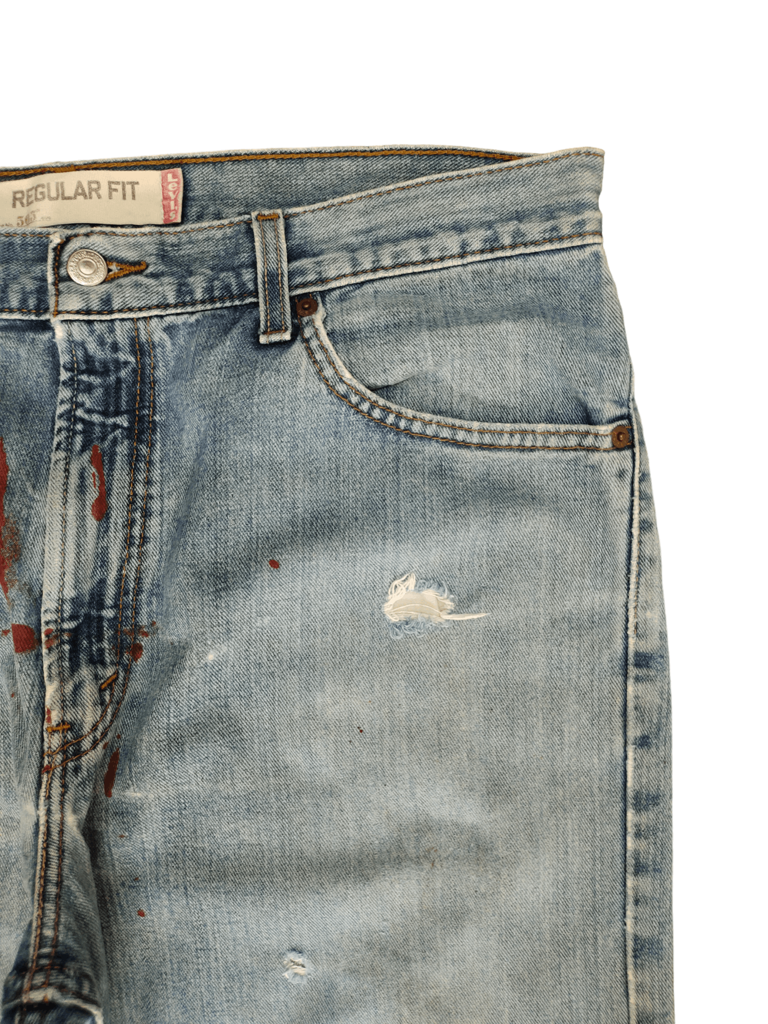 Levi's Size 36x33 Vtg Levis 505 Regular Fit Jean Distressed Painted Size US 36 / EU 52 - 3 Thumbnail