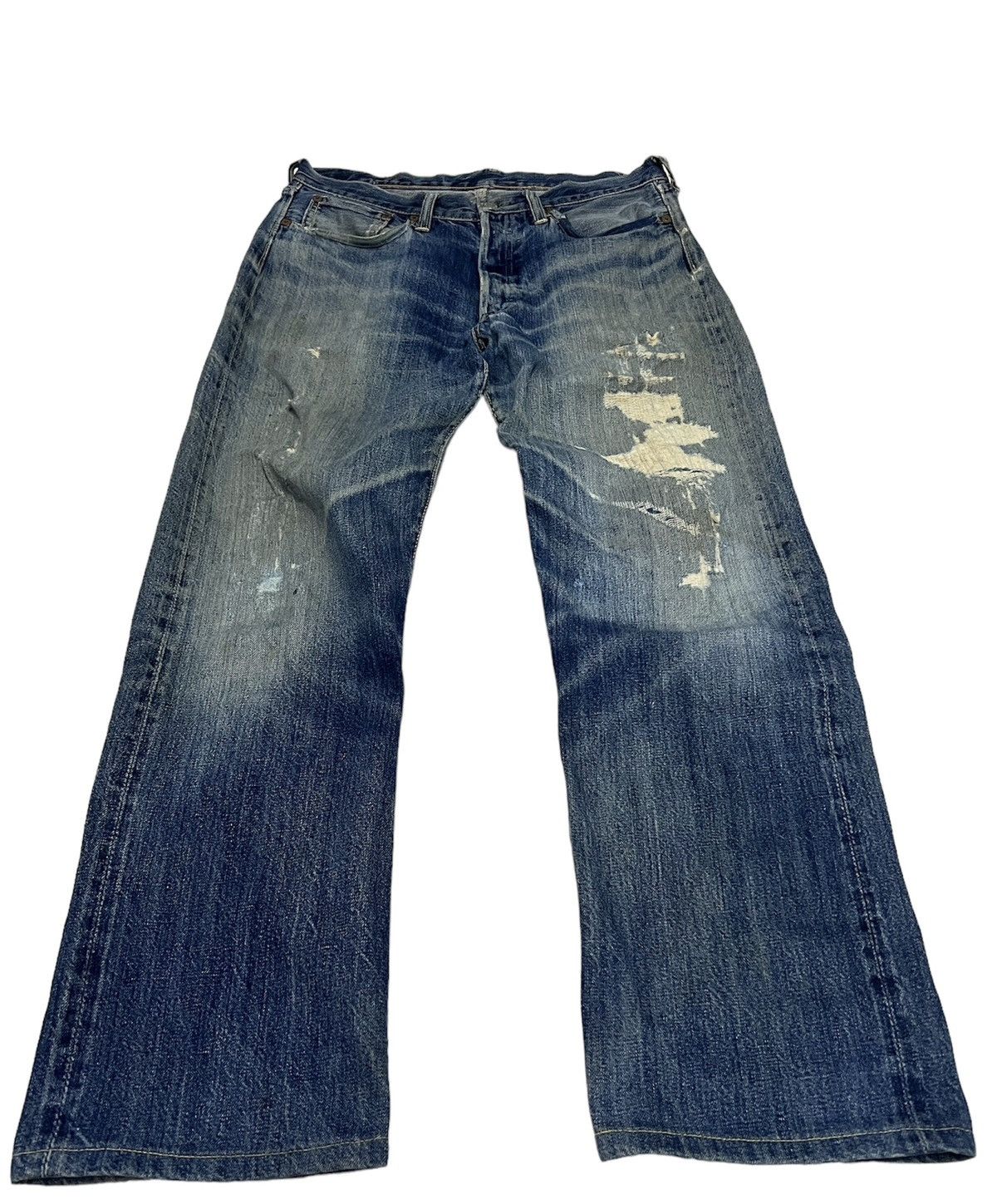 The Real McCoy's VINTAGE JOE MCCOY & CO LOT 906 DISTRESSED SELVEDGE JEANS Size US 32 / EU 48 - 1 Thumbnail