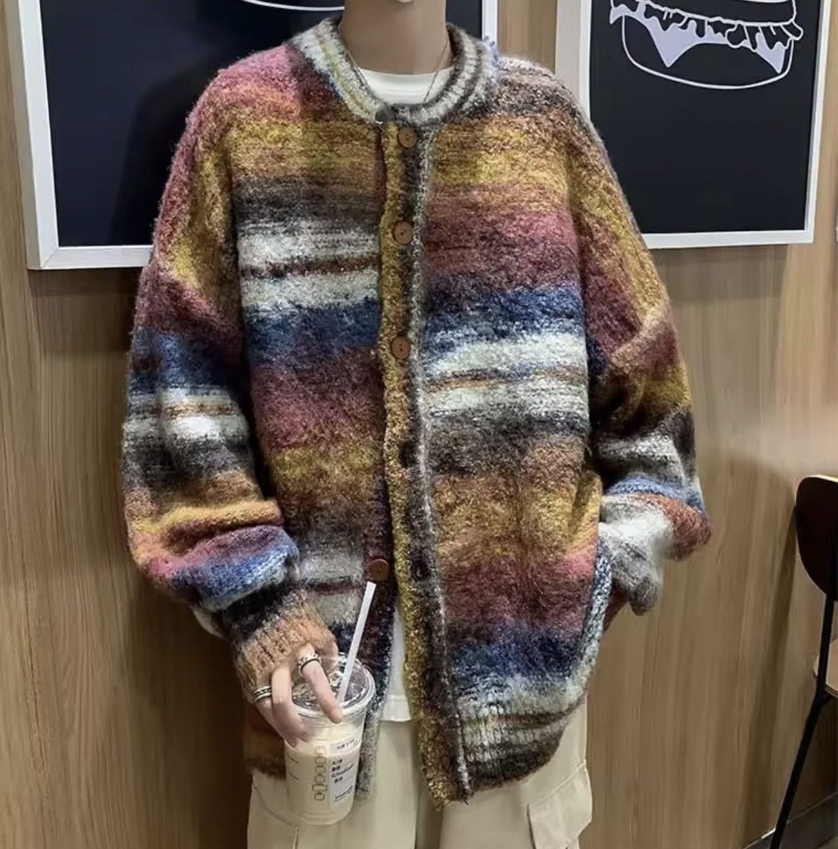 Japanese Brand Multi-Color Striped Mohair Style Cardigan Size US XL / EU 56 / 4 - 1 Thumbnail