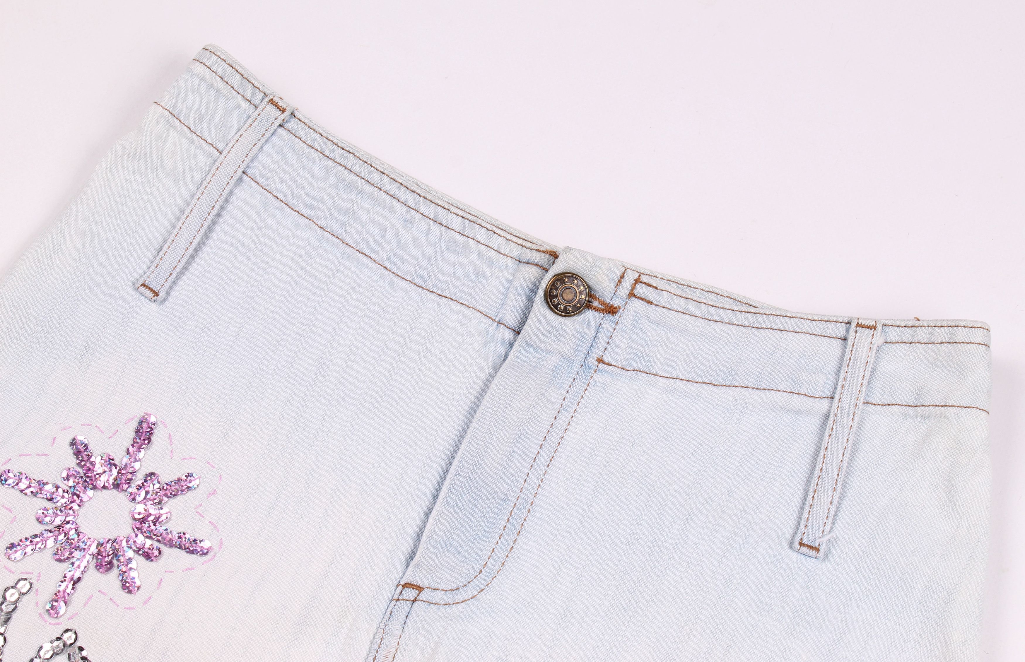 Morgan Homme × Vintage Morgan de Toi Vintage Y2K Denim Beaded Mini Skirt Size 26" / US 2 / IT 38 - 4 Thumbnail
