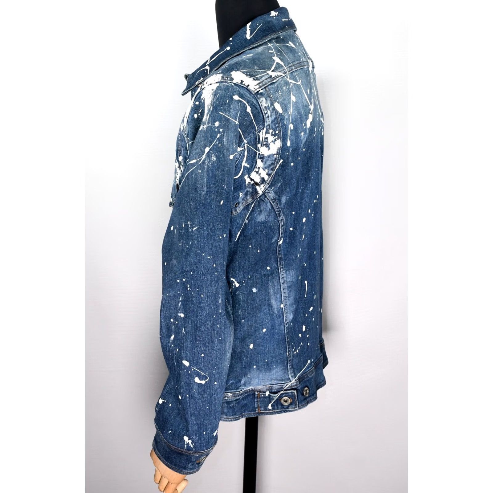 G-Star G-Star Raw Wolker 3D Slim Extreme Painted Denim Men's Jacket M Blue Painted Denim Jacket Mens 90s (no) Size US M / EU 48-50 / 2 - 3 Thumbnail