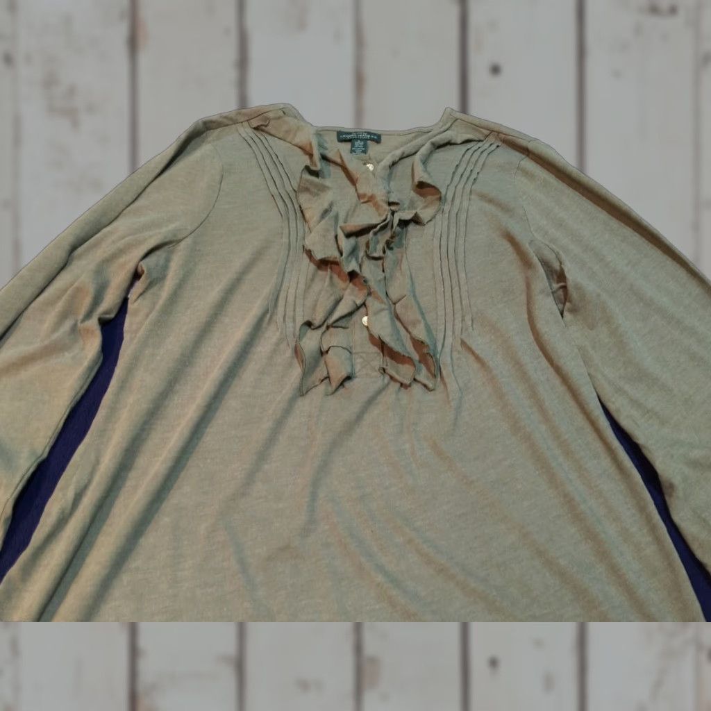 Ralph Lauren LAUREN RALPH LAUREN Solid Long Sleeve Blouse Women's Regular Size L Olive Size L / US 10 / IT 46 - 1 Thumbnail