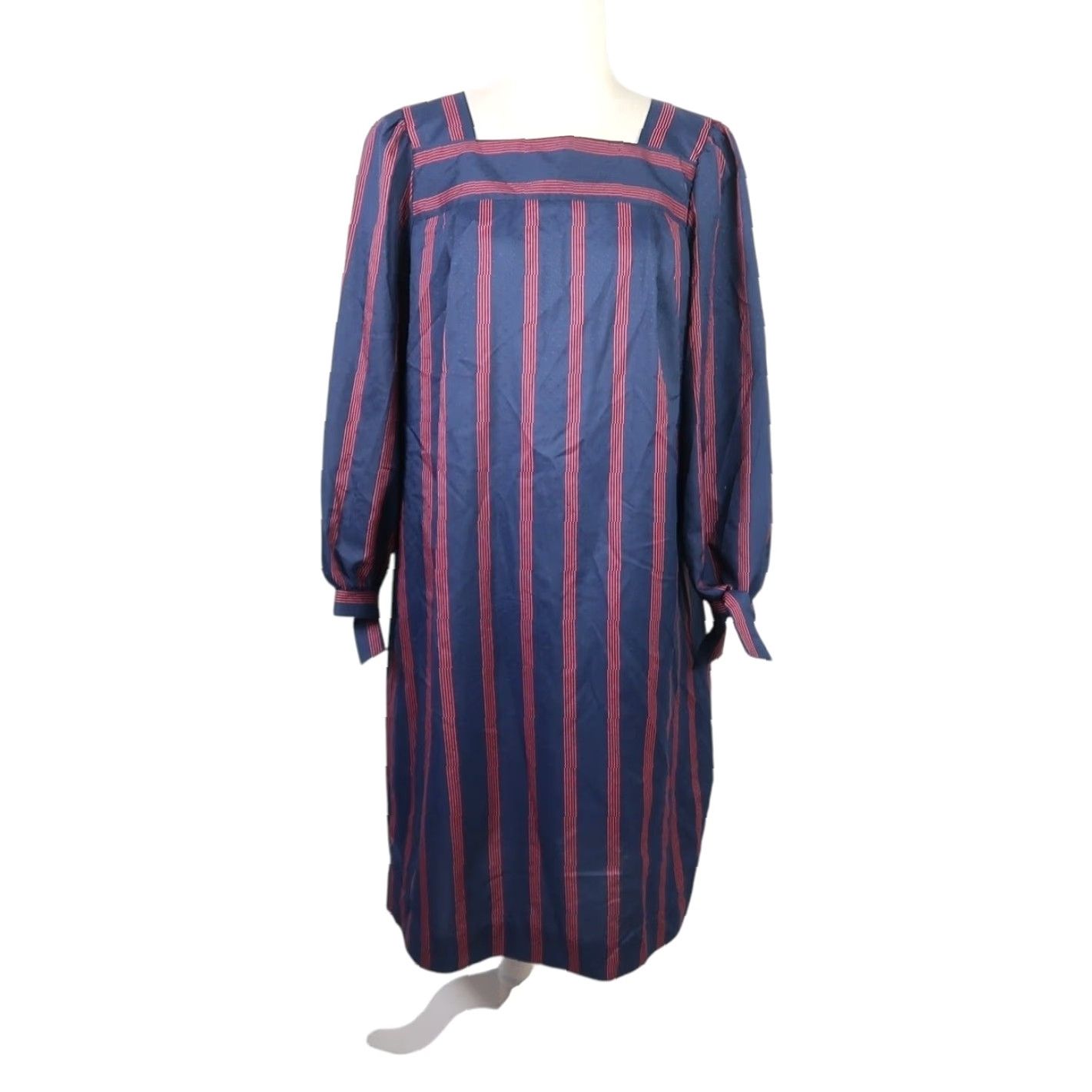 Vintage VINTAGE Lorac Original navy blue and red striped midi dress 14 Long Sleeve Casual 80s Womens Size XL / US 12-14 / IT 48-50 - 2 Thumbnail