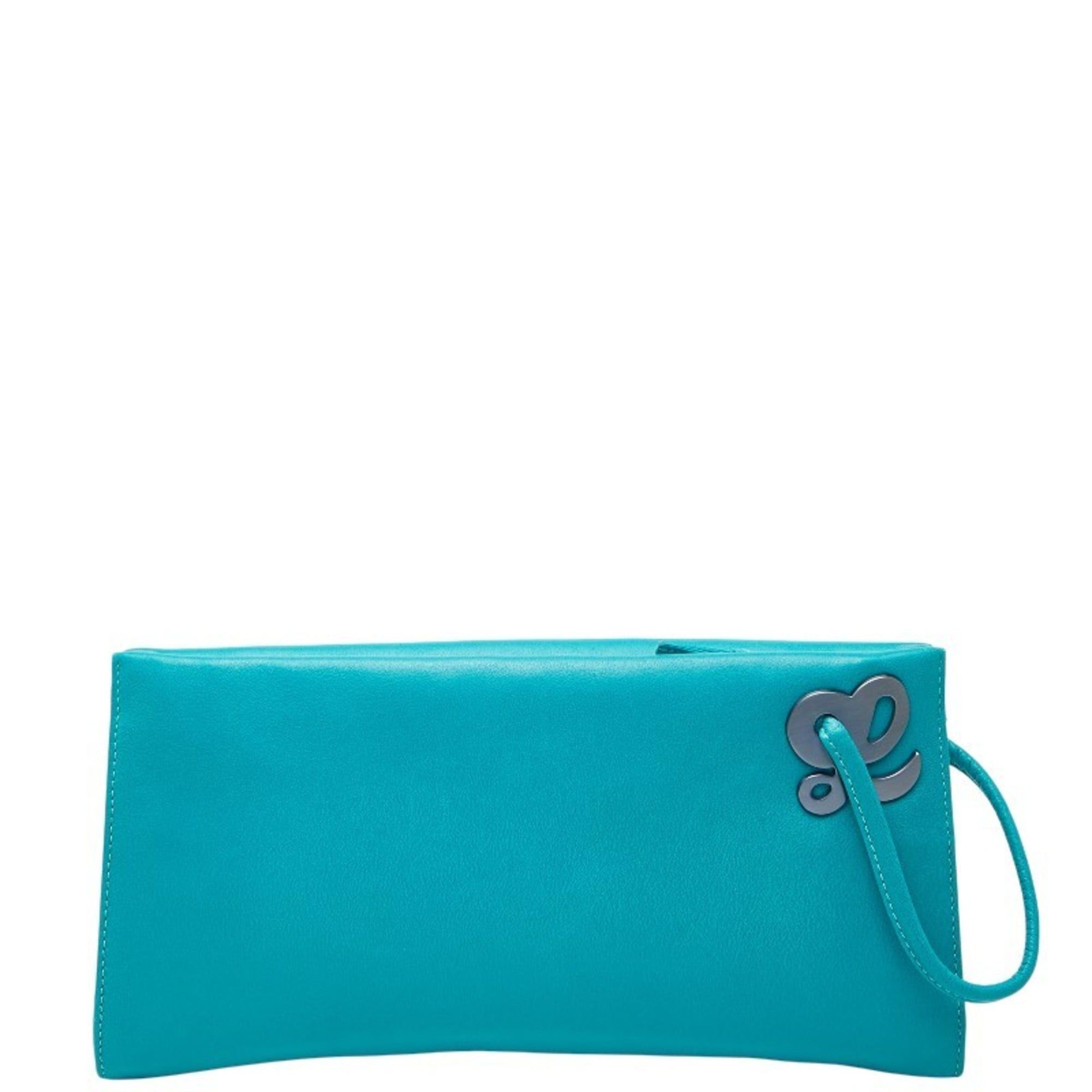 Loewe LOEWE logo clutch bag in teal blue leather for women Size ONE SIZE - 1 Thumbnail