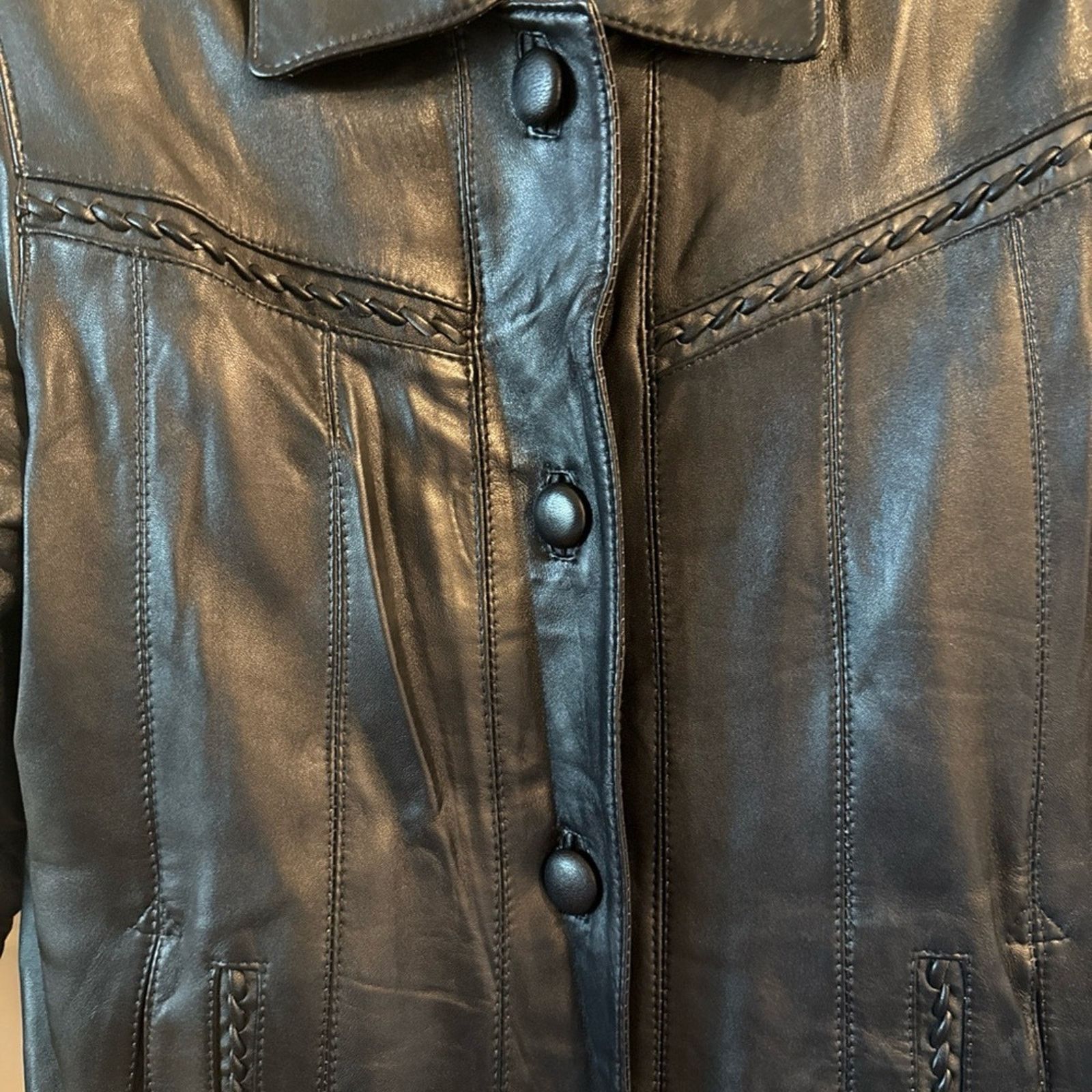 Other Vntg braided leather mid length black leather jkt Size med. Size M / US 6-8 / IT 42-44 - 9 Thumbnail